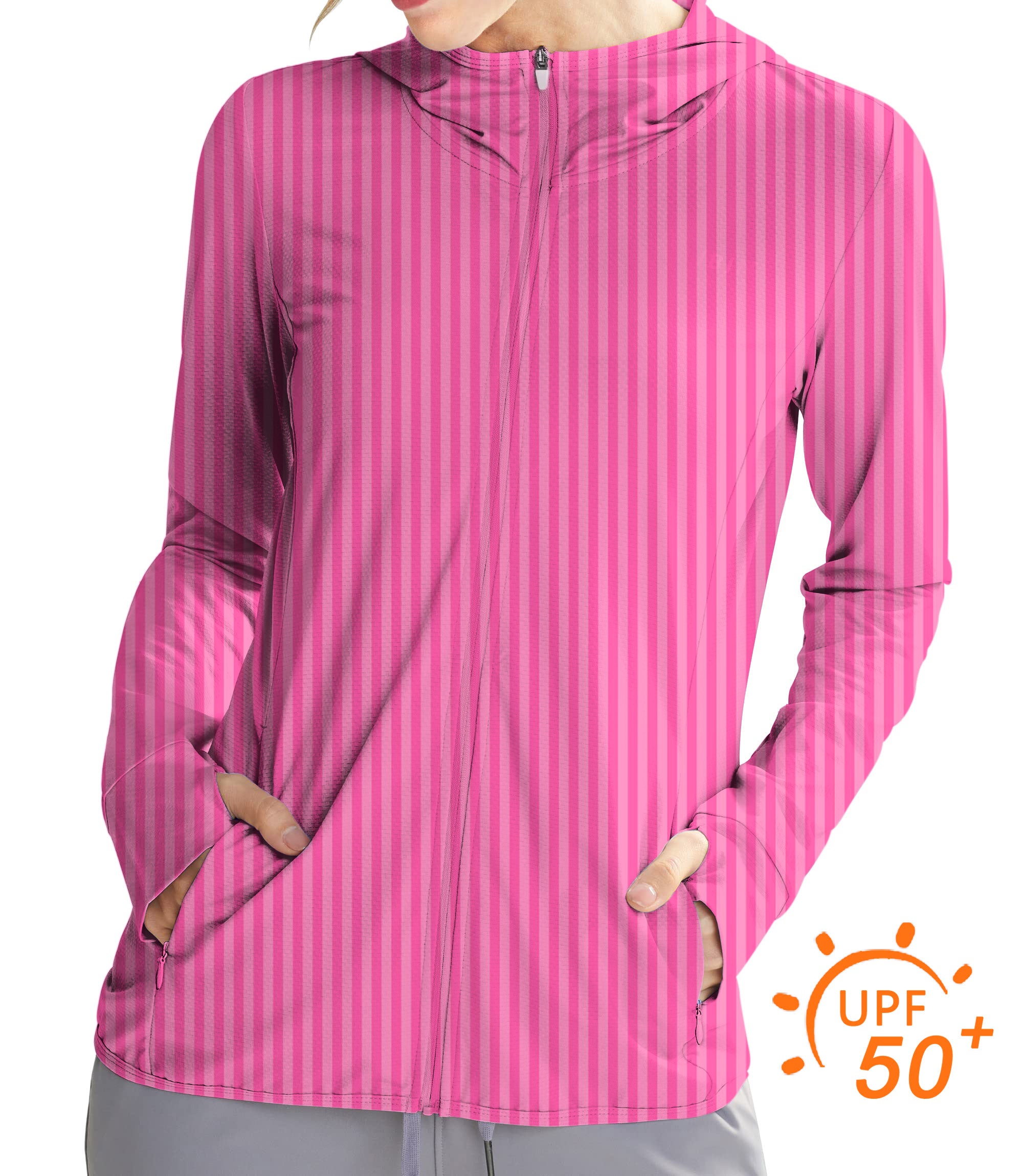 Women's Outdoor Pink Stripe Golf Sun Protection Slim Fit zip hoodies