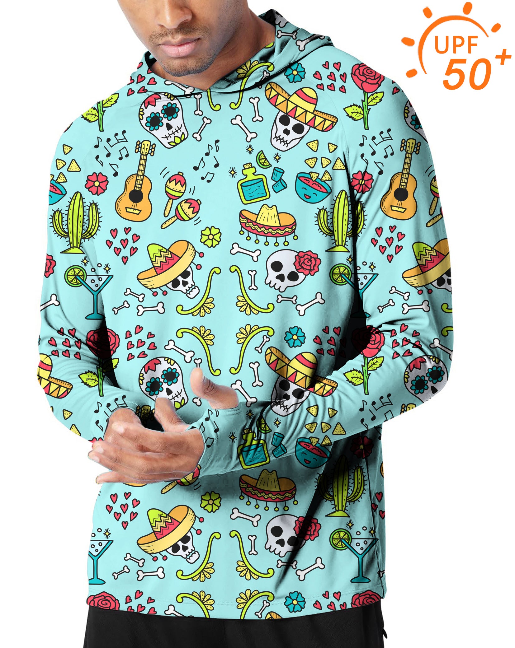 Men's Outdoor Fiesta Time Skull Flower Golf Sun Protection Slim Fit hoodies