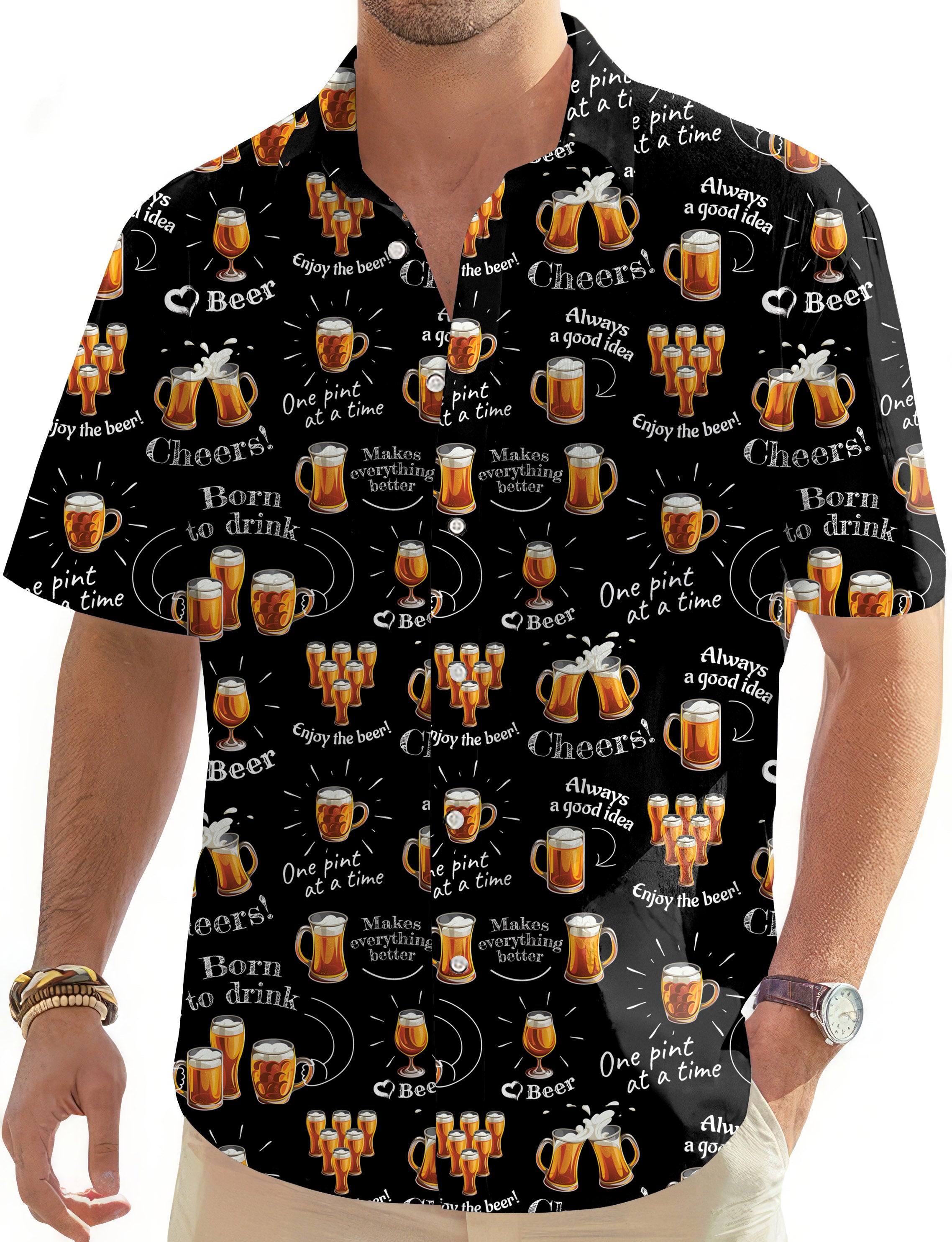 cheer beer-Men's Golf Hawaiian Shirts Button Down Shirt