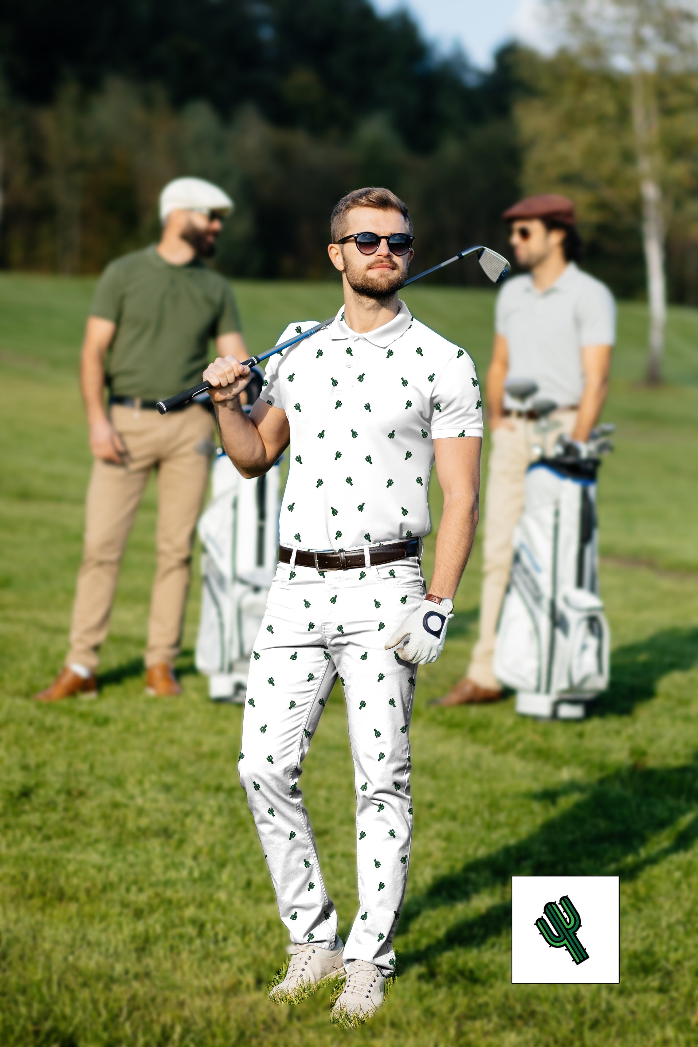 Men's Golf Set Polo+Pants Cactus Custom The Background Color