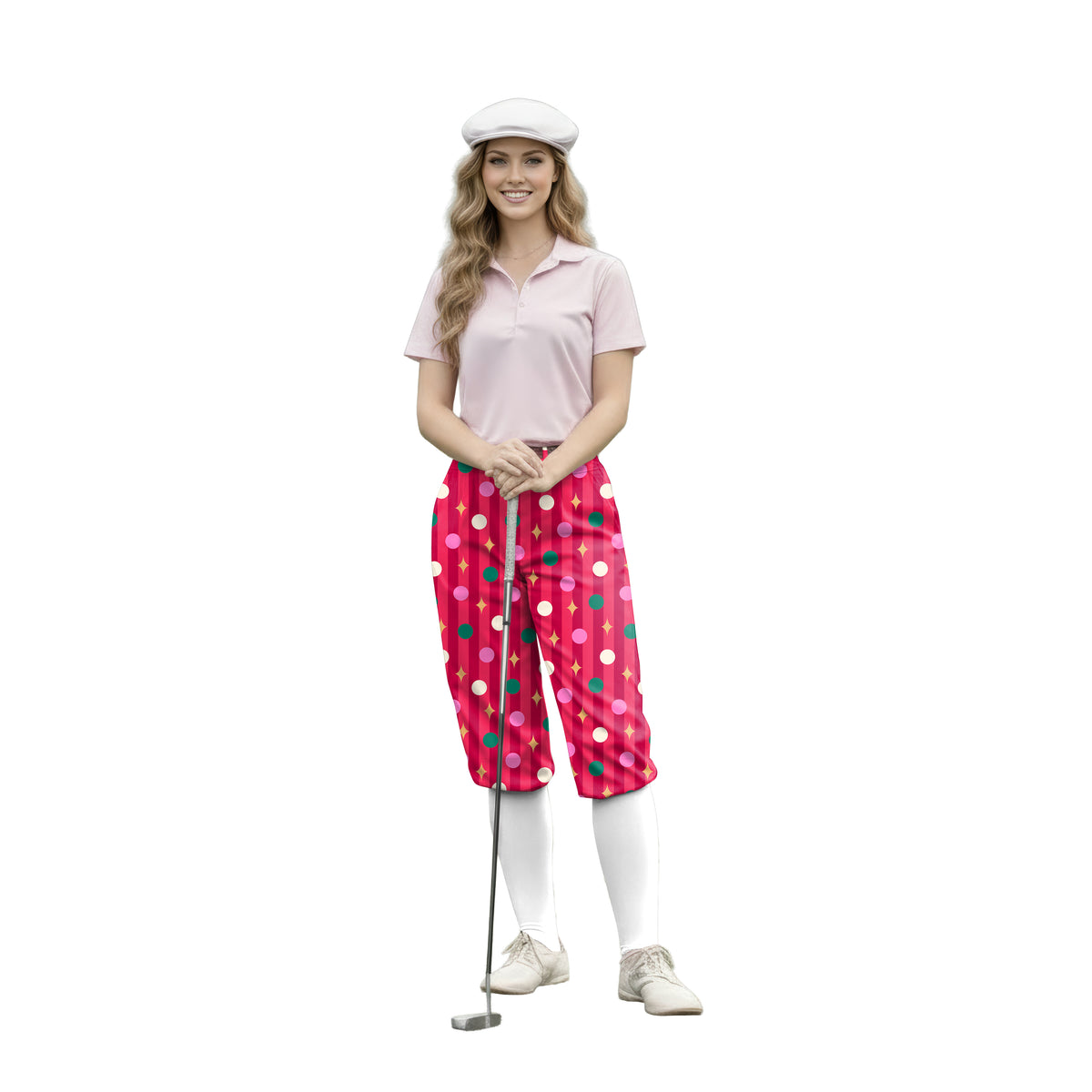 Personalize And Add To Cart Men's Red Christmas Lollipops Polo Womens Golf Knickers Pants
