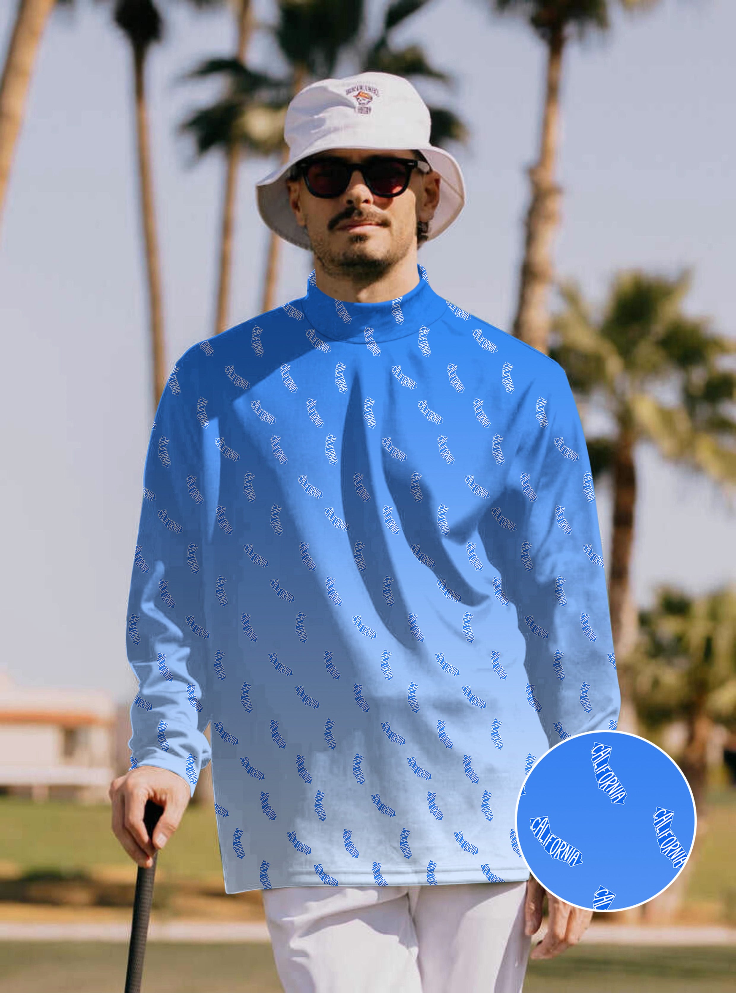 Men's Blue California Mock Neck Long/Short Sleeve Golf Tops