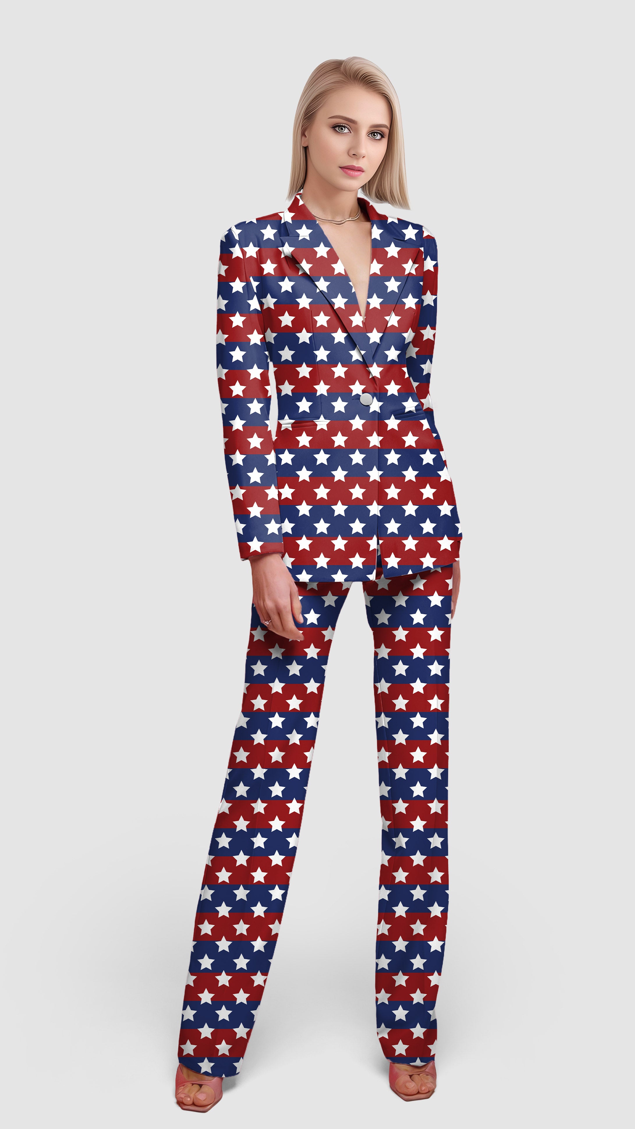US Flag Stars-Women's Blazer Casual Work Office Blazer Suit set