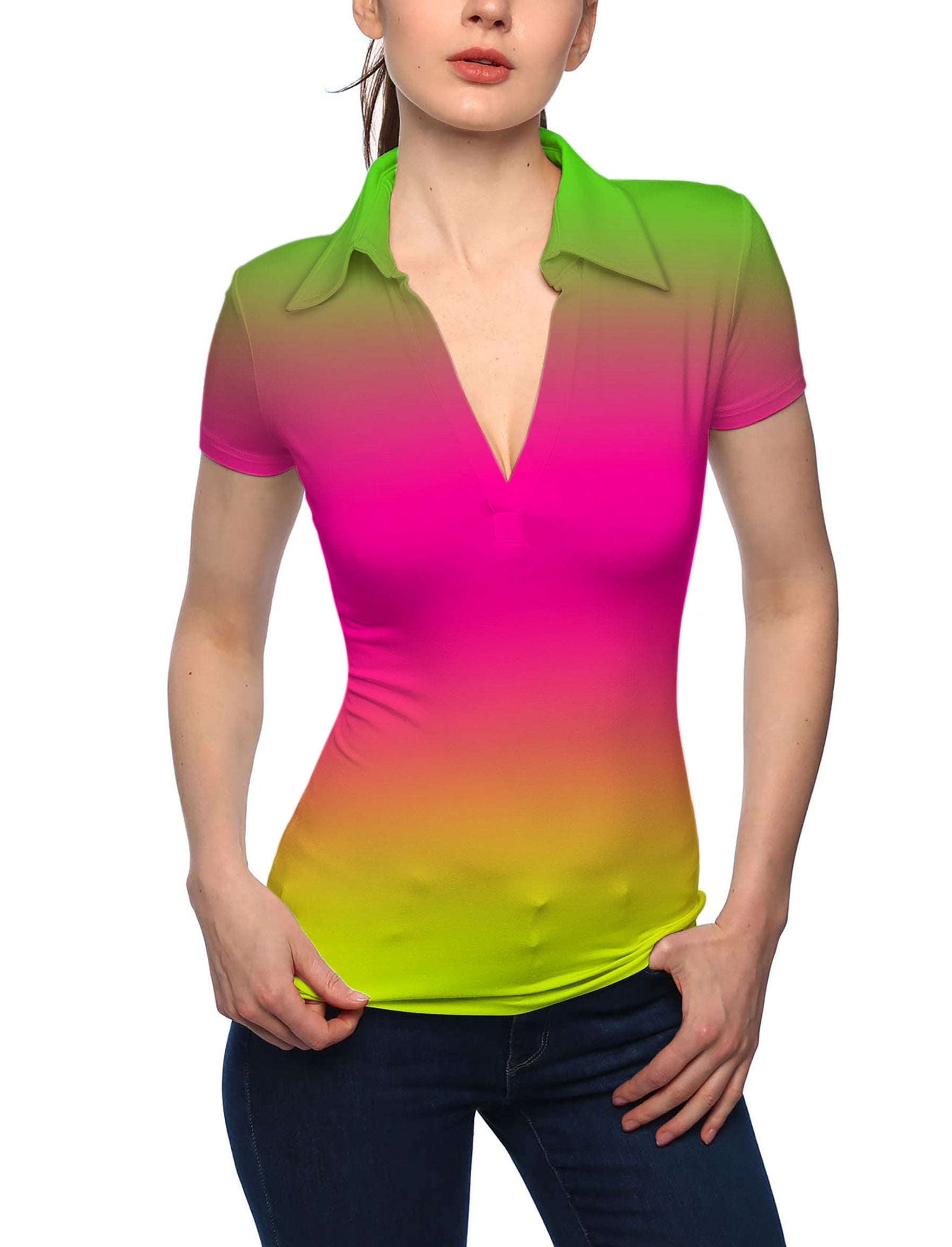 Women's Neon Gradients V Neck Golf Polo