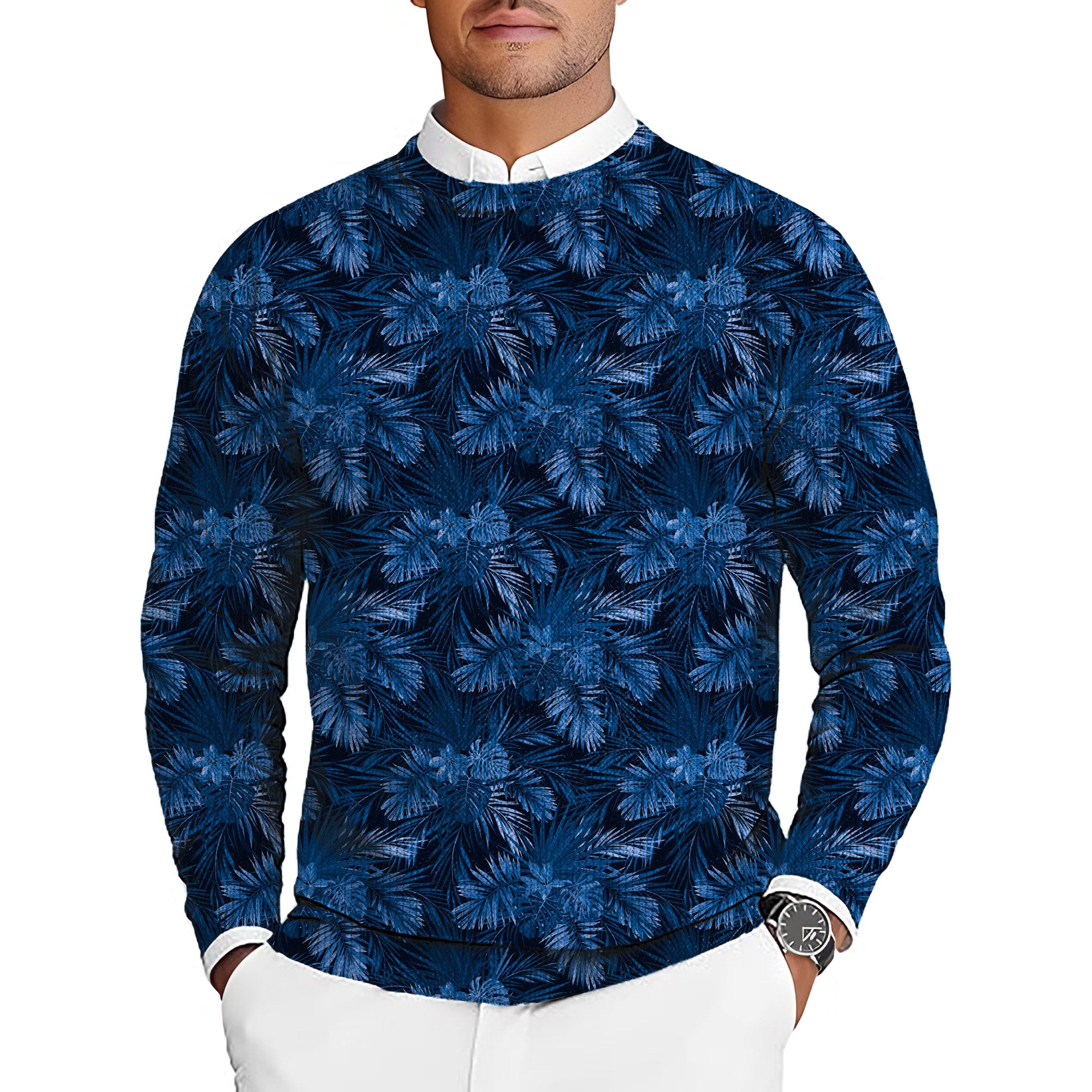 Blue Leaf Men's Golf Crewneck Pullover Sweaters Ugly Sweater