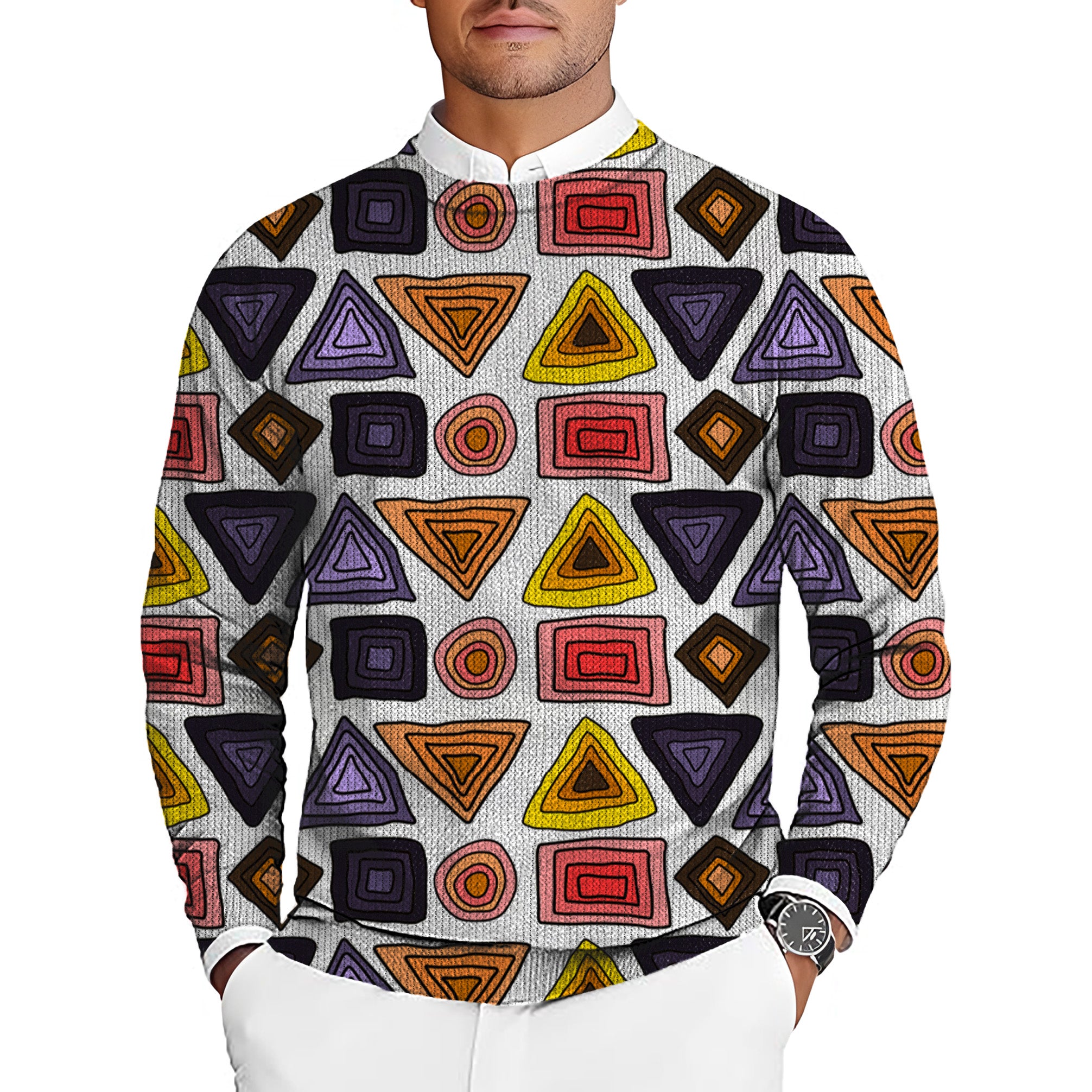 colorfull triangle tribal Men's Golf Crewneck Pullover Sweaters Ugly Sweater