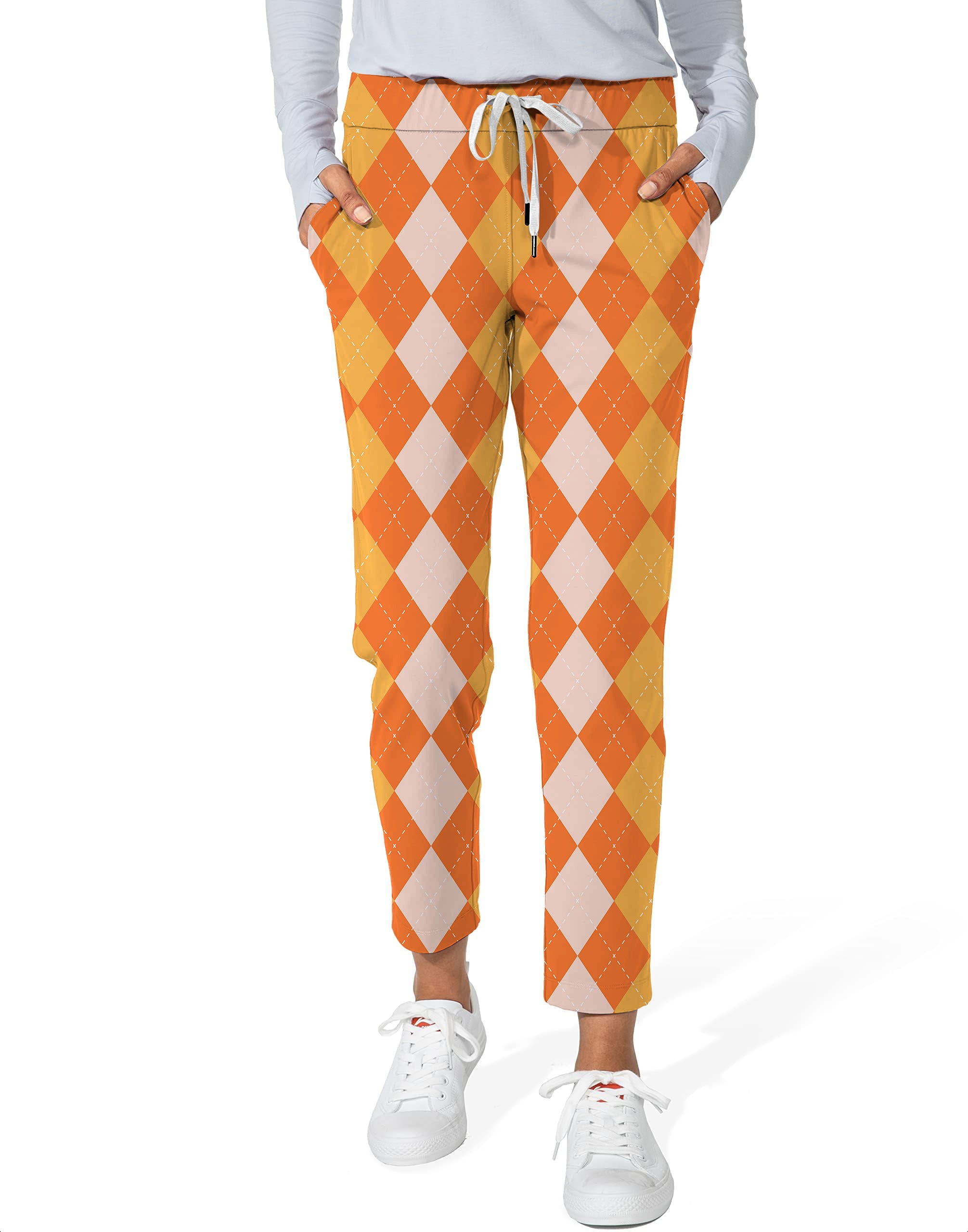 Halloween Orange Apricot Argyle Women's 7/8 Stretch Ankle Golf Pants