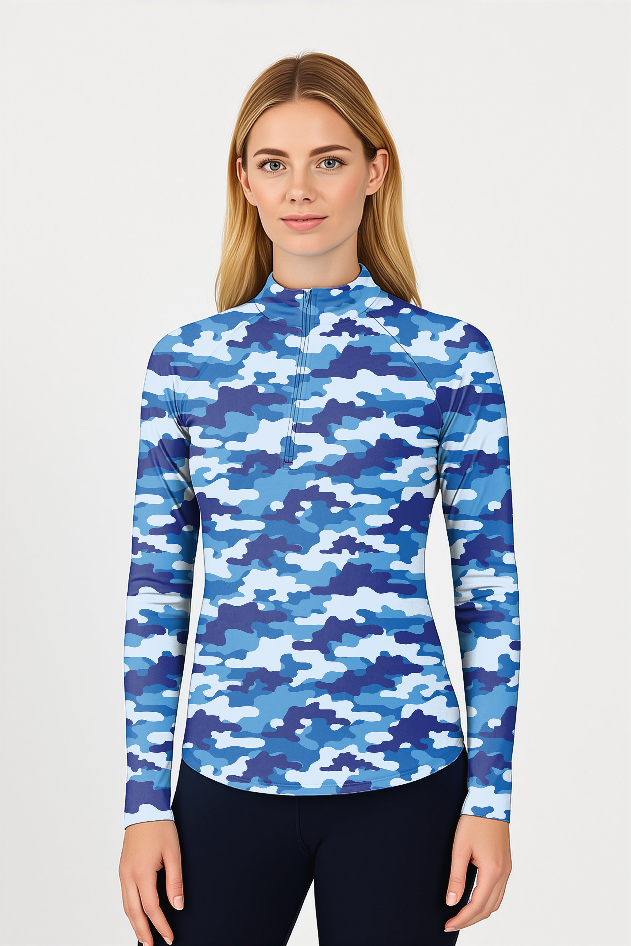 Blue Camo Women's Golf Active 3/4 Zip Top