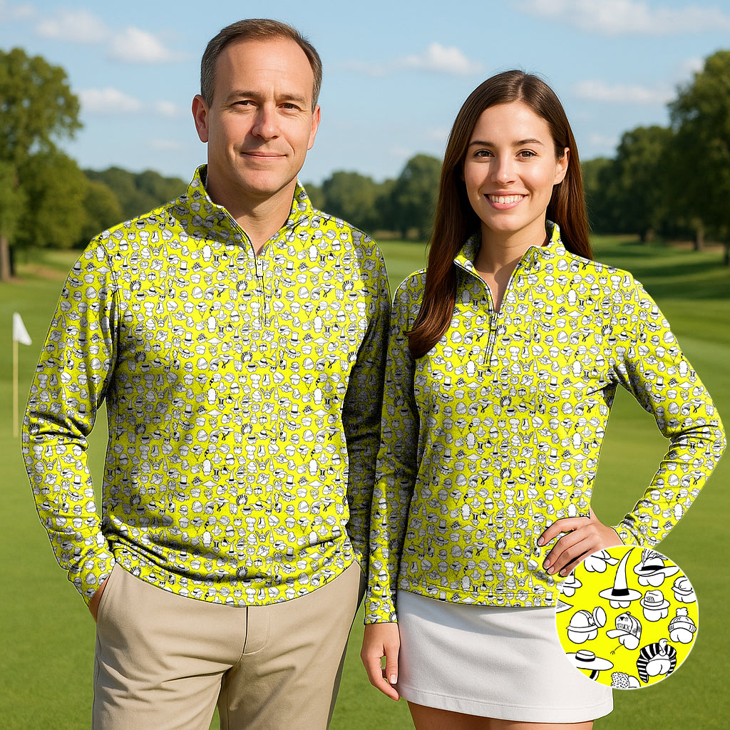 Yellow Versatile Hips Designer style Couple Golf Active 3/4 Zipper Top Long Sleeves