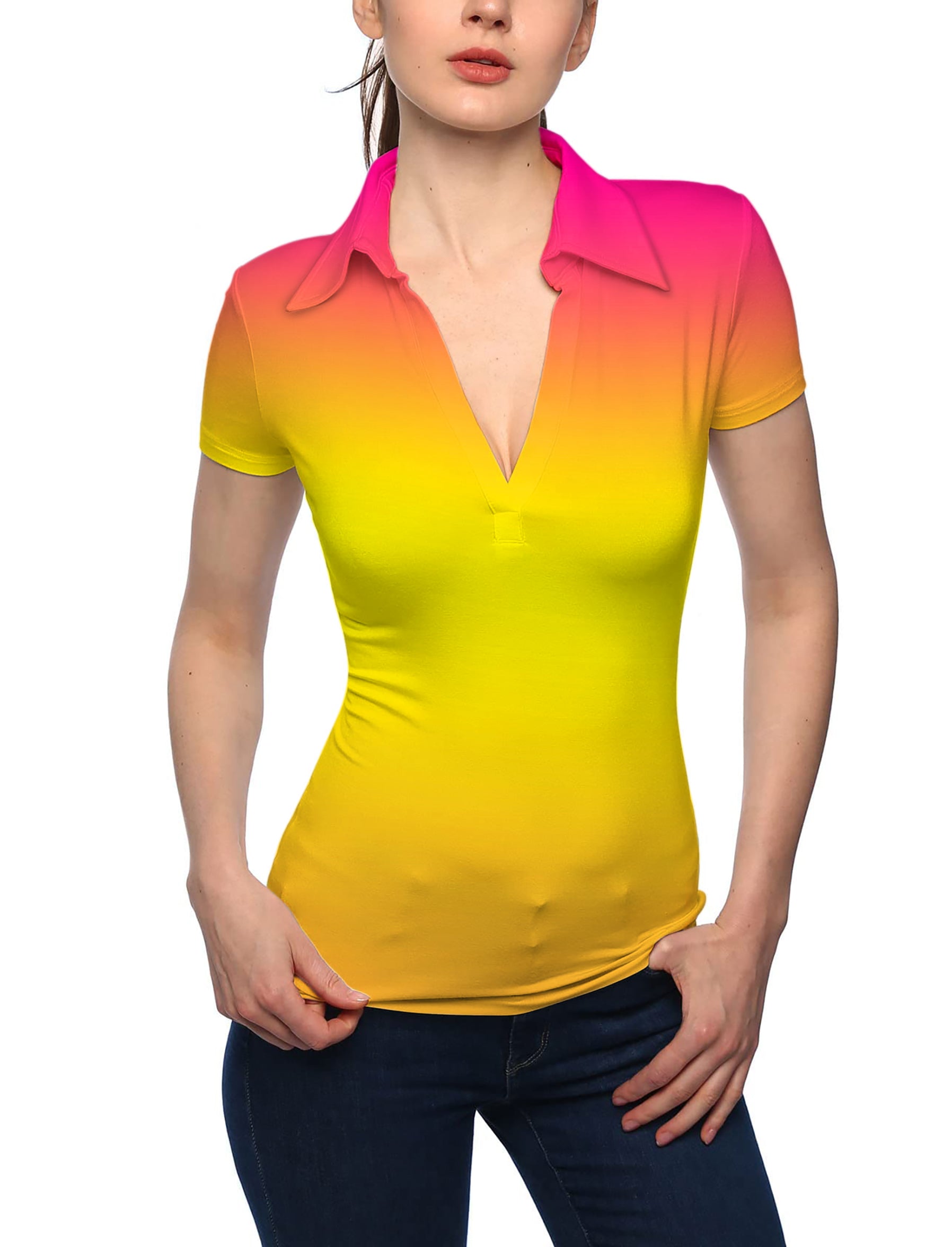 Women's Neon Gradients V Neck Golf Polo