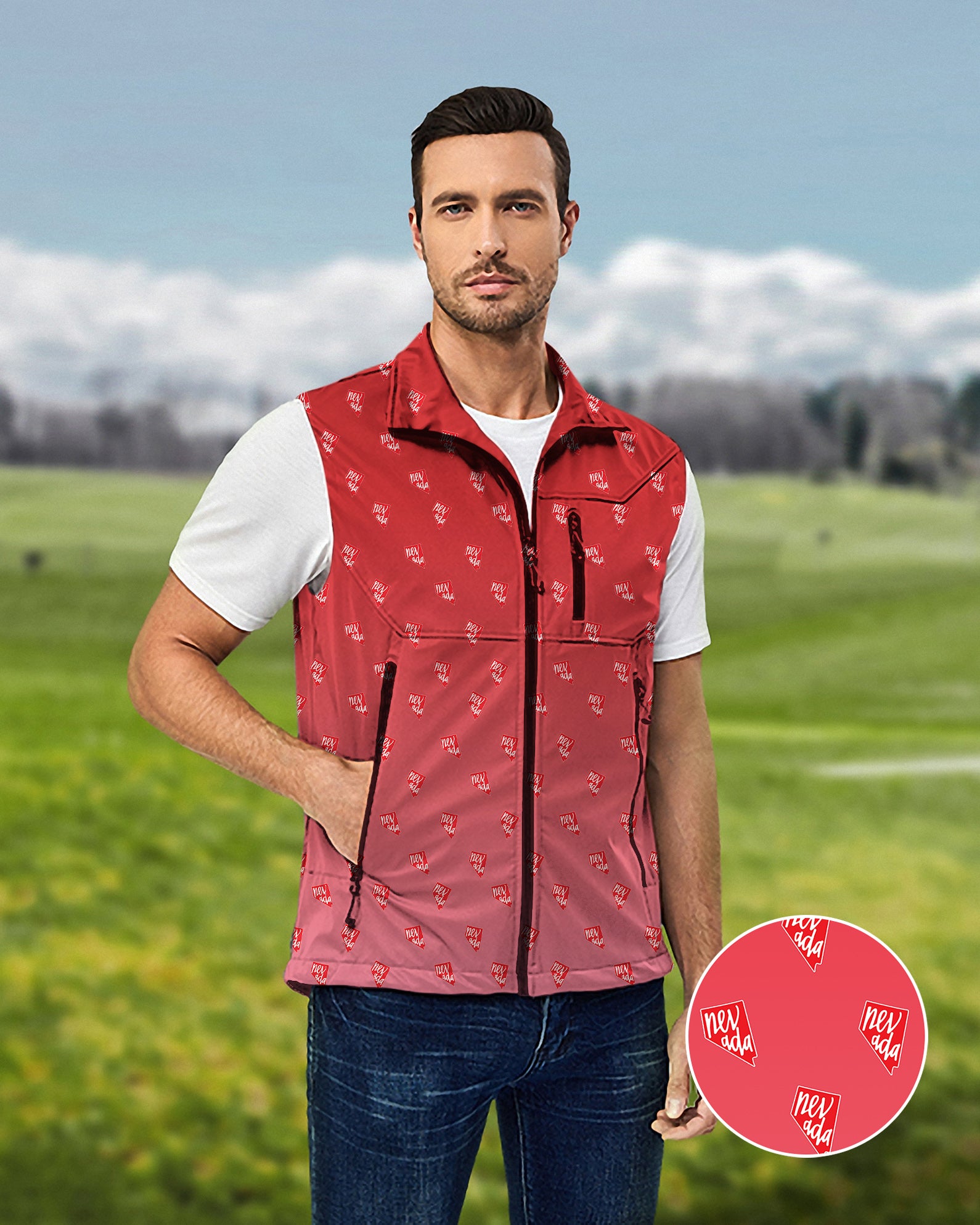 Men's Red Nevada Lightweight Softshell Vest Sleeveless Jacket for Golf Windproof Waterproof
