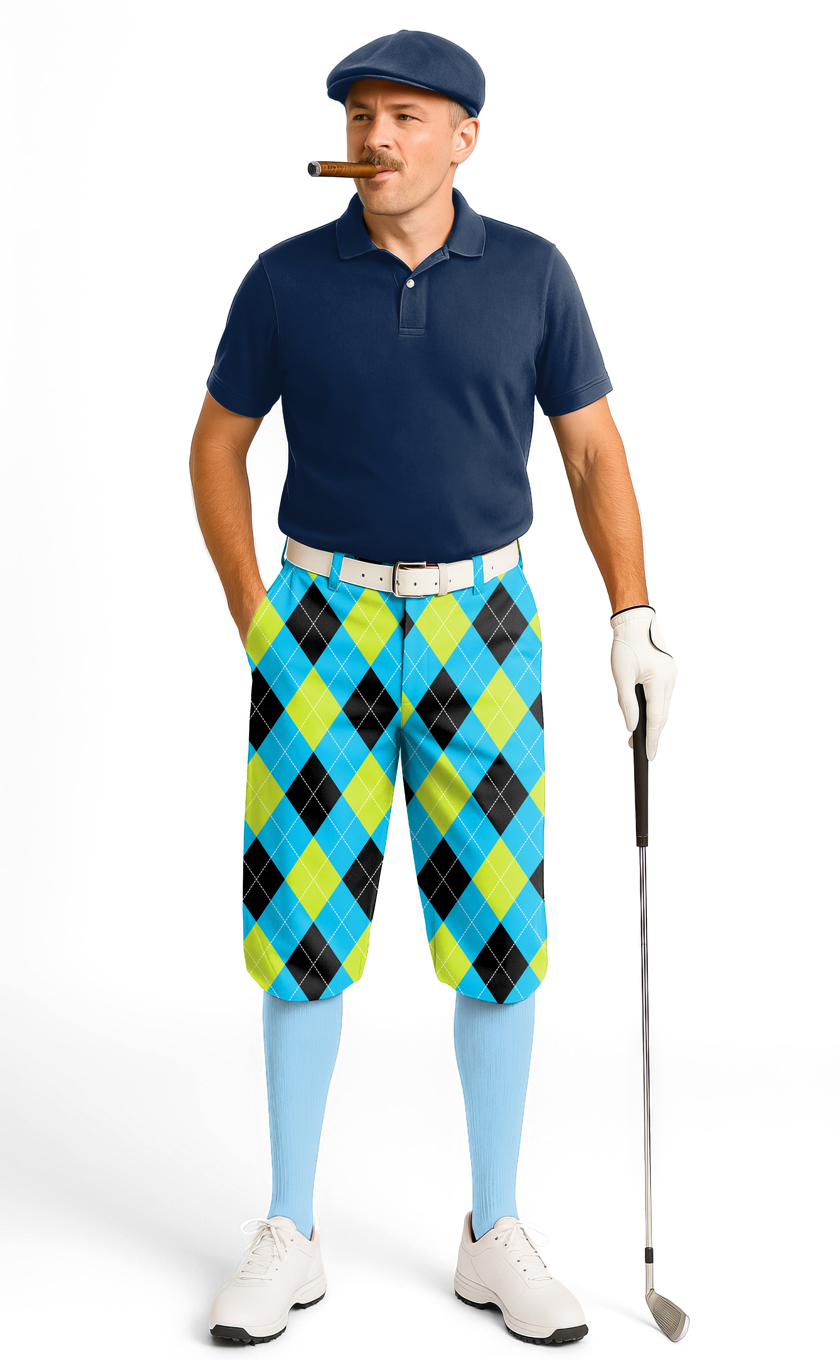 Halloween  Black Green Blue White Argyle Men's Golf Knickers Pants
