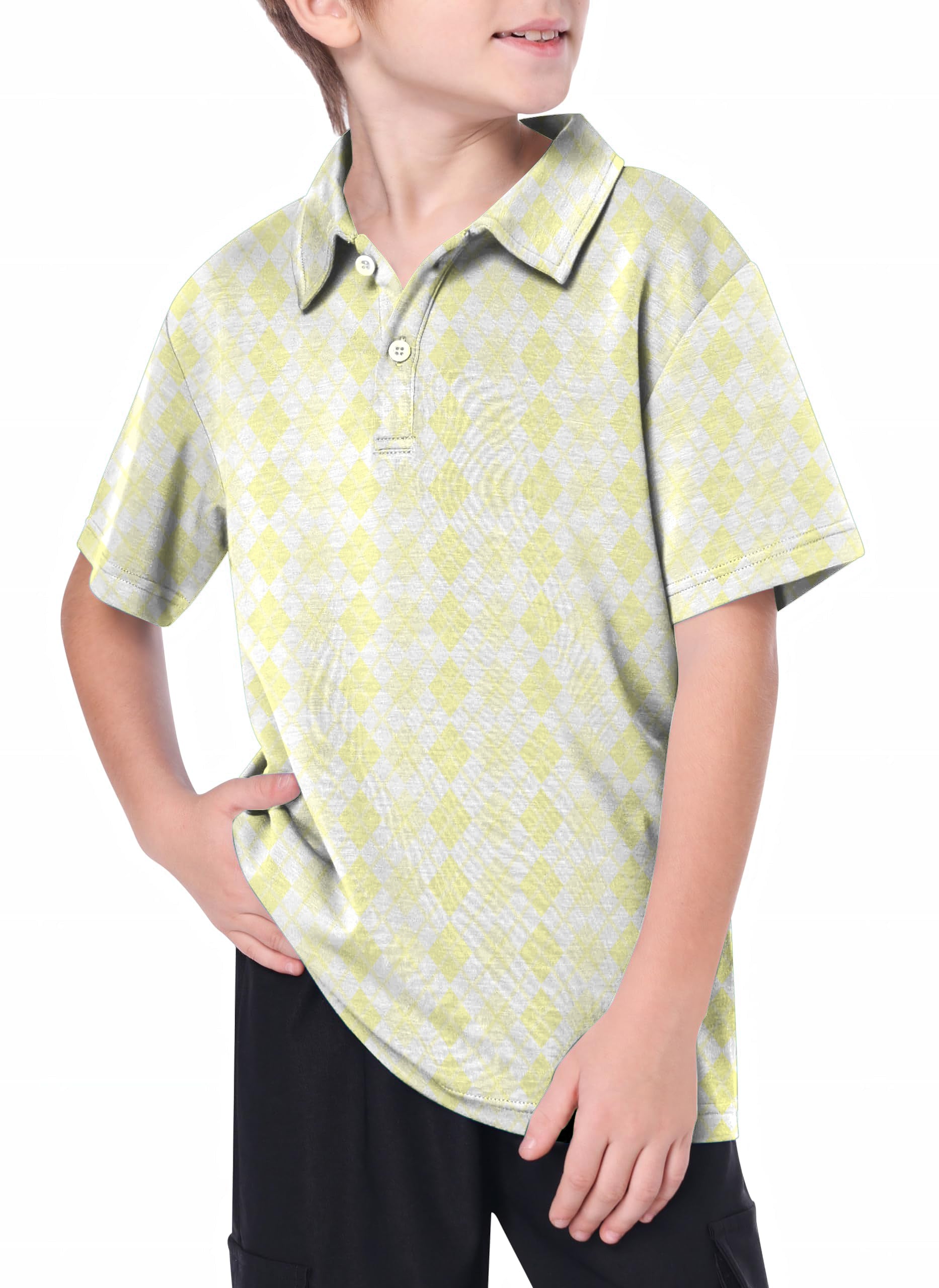 Youth yellow grid Golf Polo