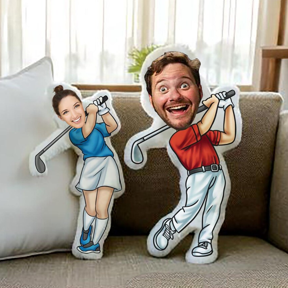 Custom Photo Face Pillow Play Golf Face Picture Pillow Doll Face Shaped Pillow Golf Gift For Living Room