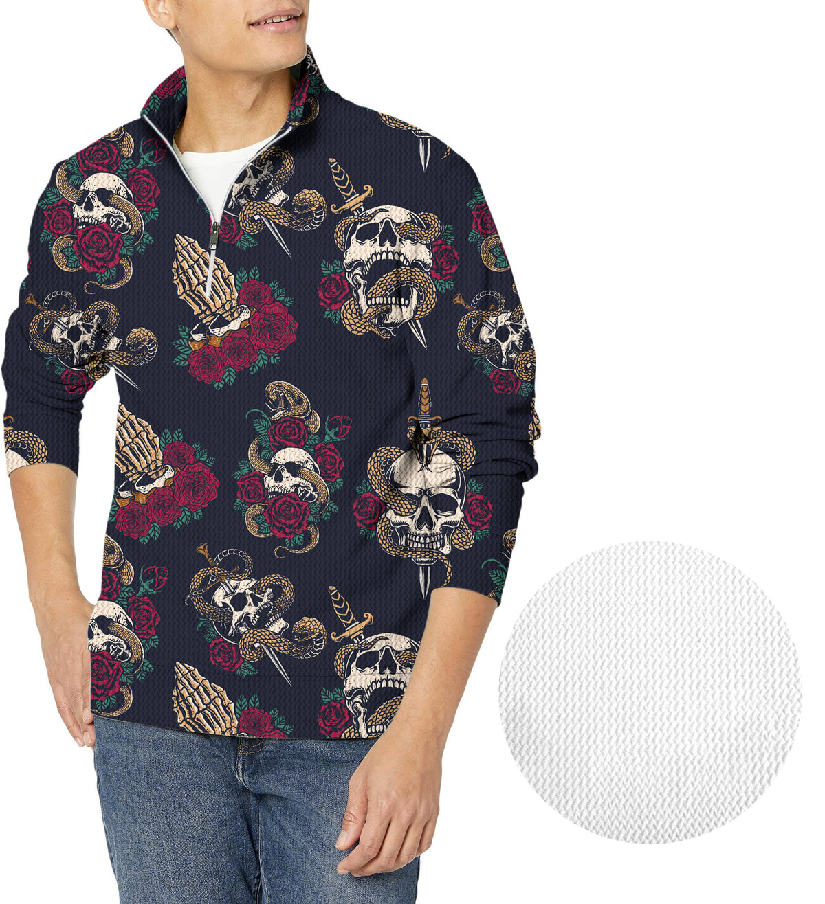 Halloween Snake Skeleton Men's Golf Waffle Zipper Pullover