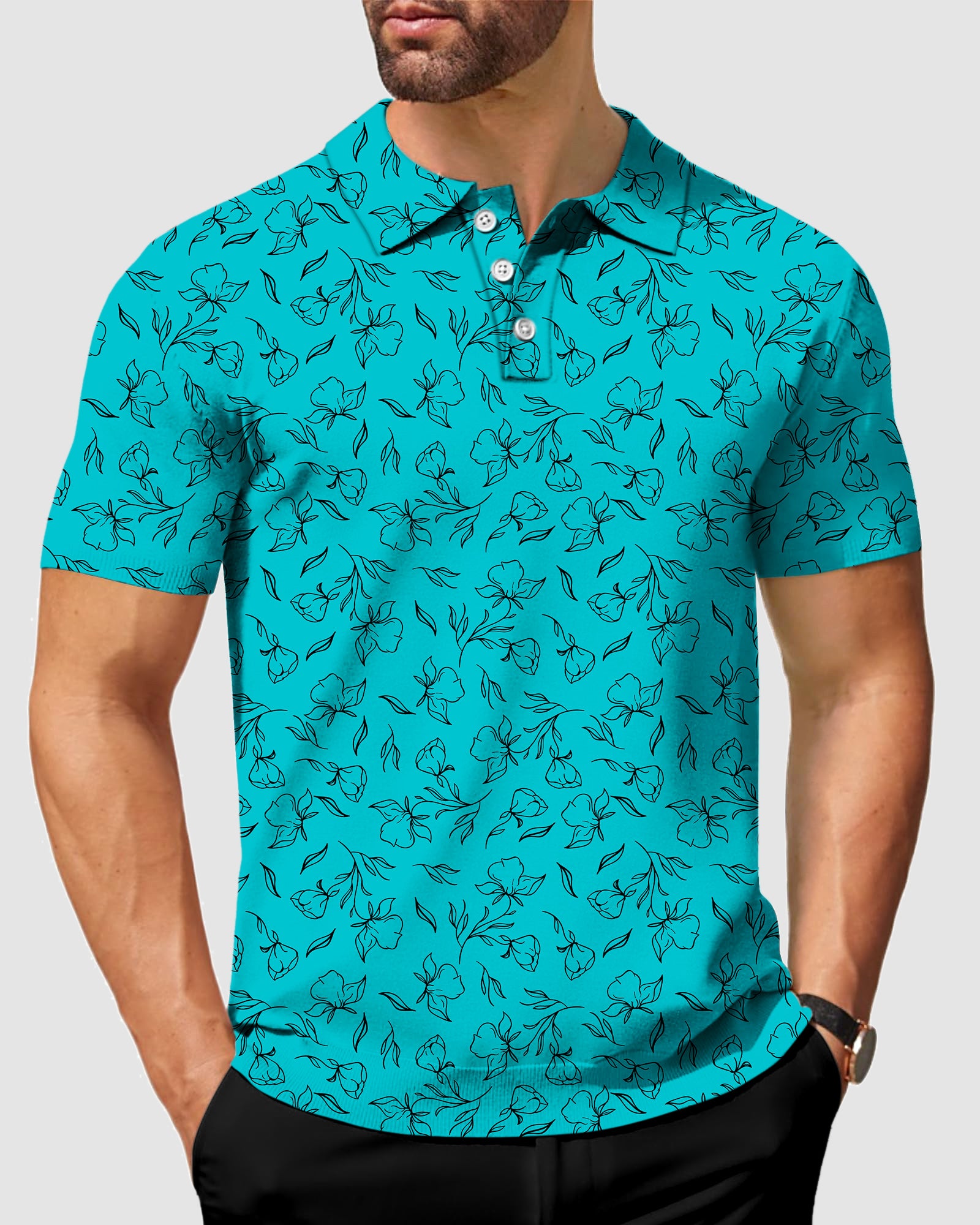 Men's flowers teal Golf Polo limited edition