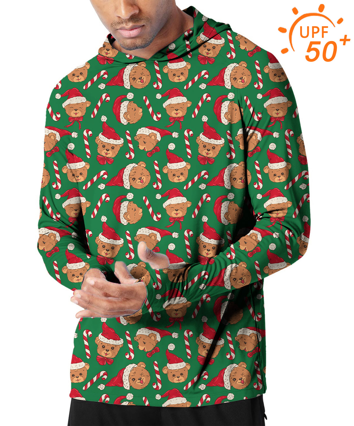 Men's Outdoor Green Christmas Teddy Bear Golf Sun Protection Loose Fit  hoodies