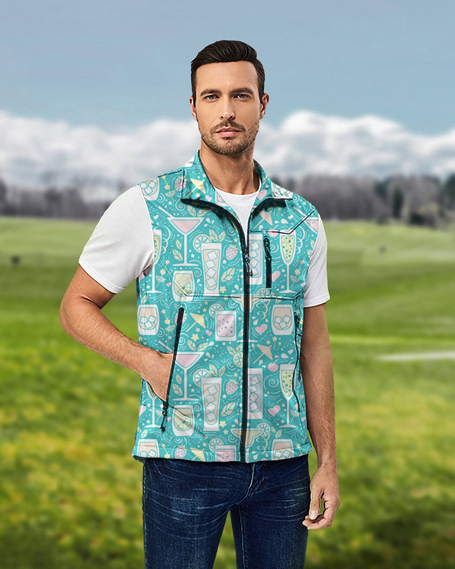 Men's Cocktails-Hello-Summer Lightweight Softshell Vest Sleeveless Jacket for Golf