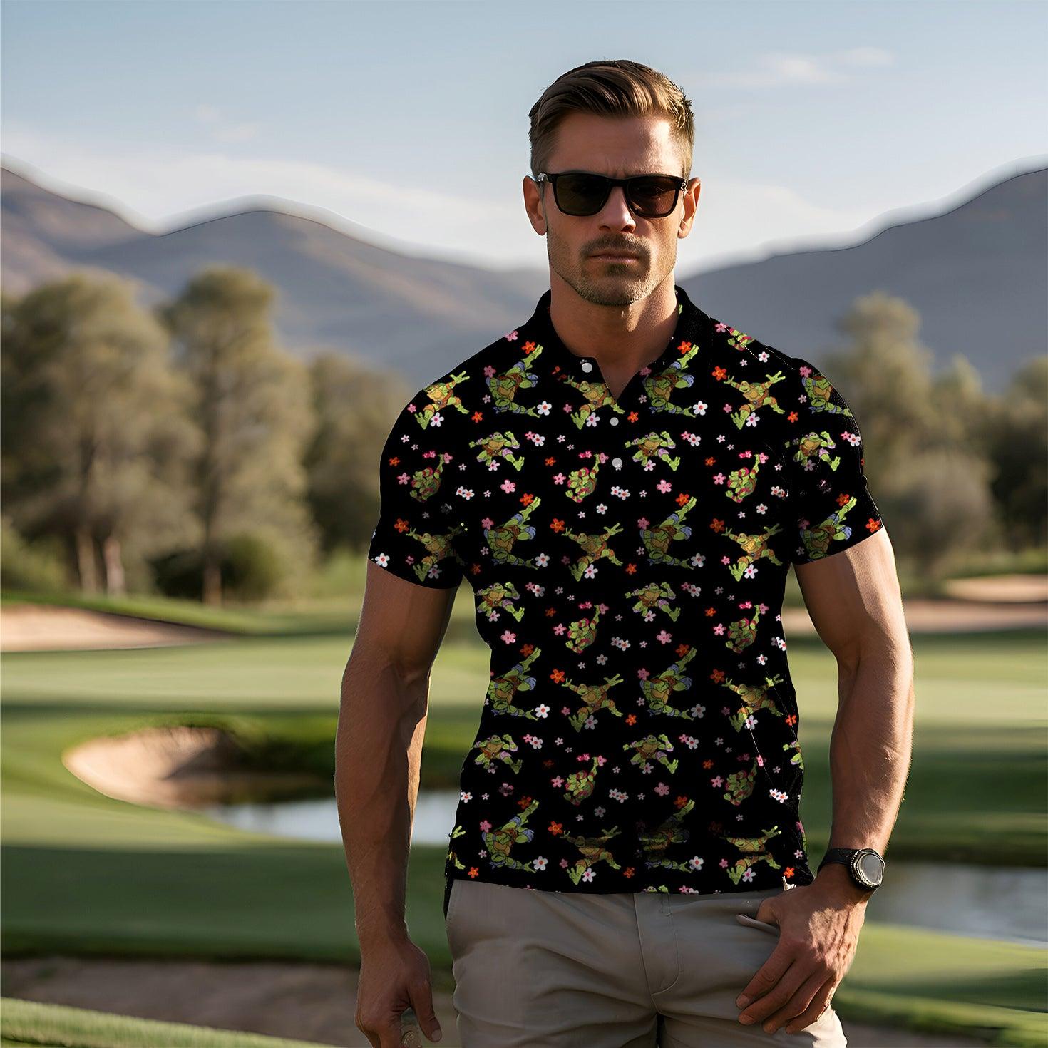 TMNT - TURTLE FLOWER POWER-Men's golf polo