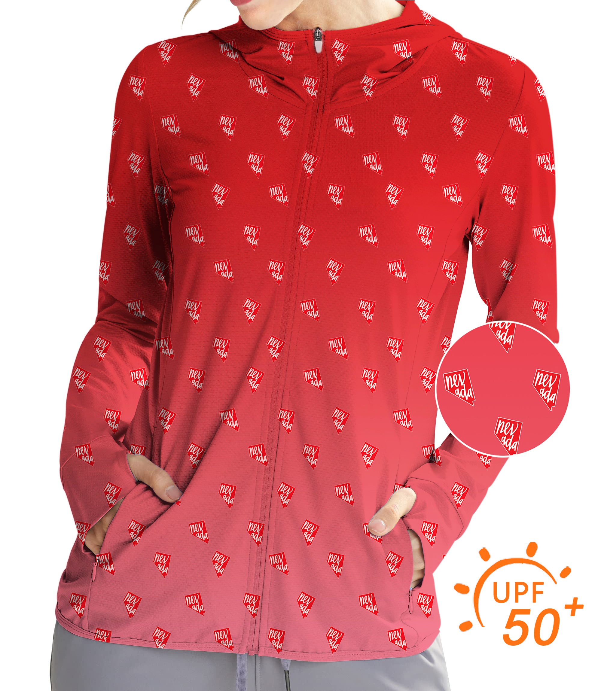 Women's Outdoor Red Nevada Golf Sun Protection Slim Fit zip hoodies