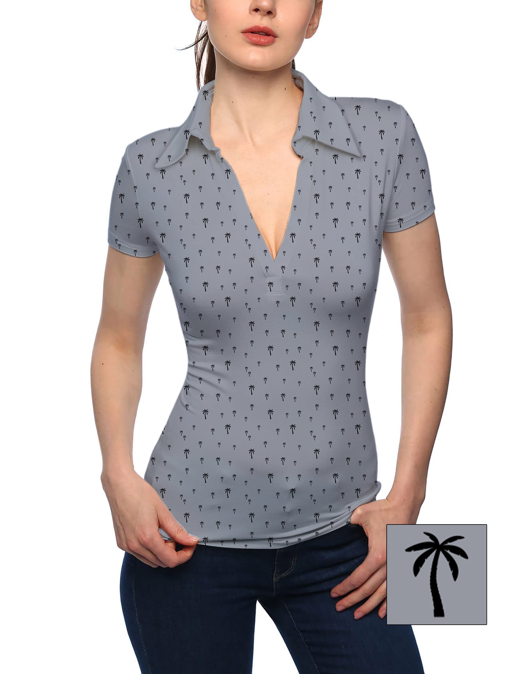 Women's Coconut Palm Custom The Background Color V Neck Golf Polo