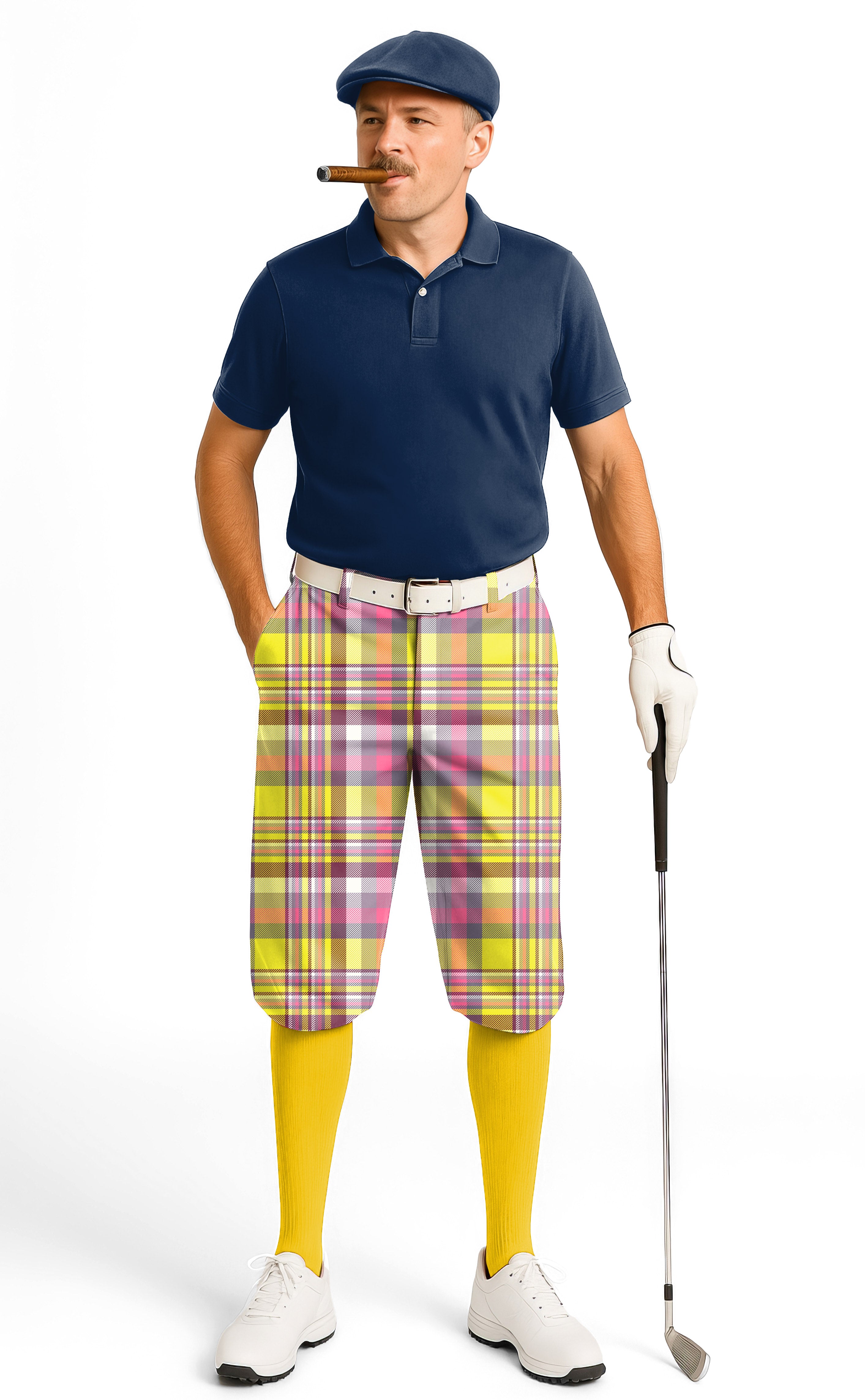 yellow grid-Men's Golf Knickers Pants