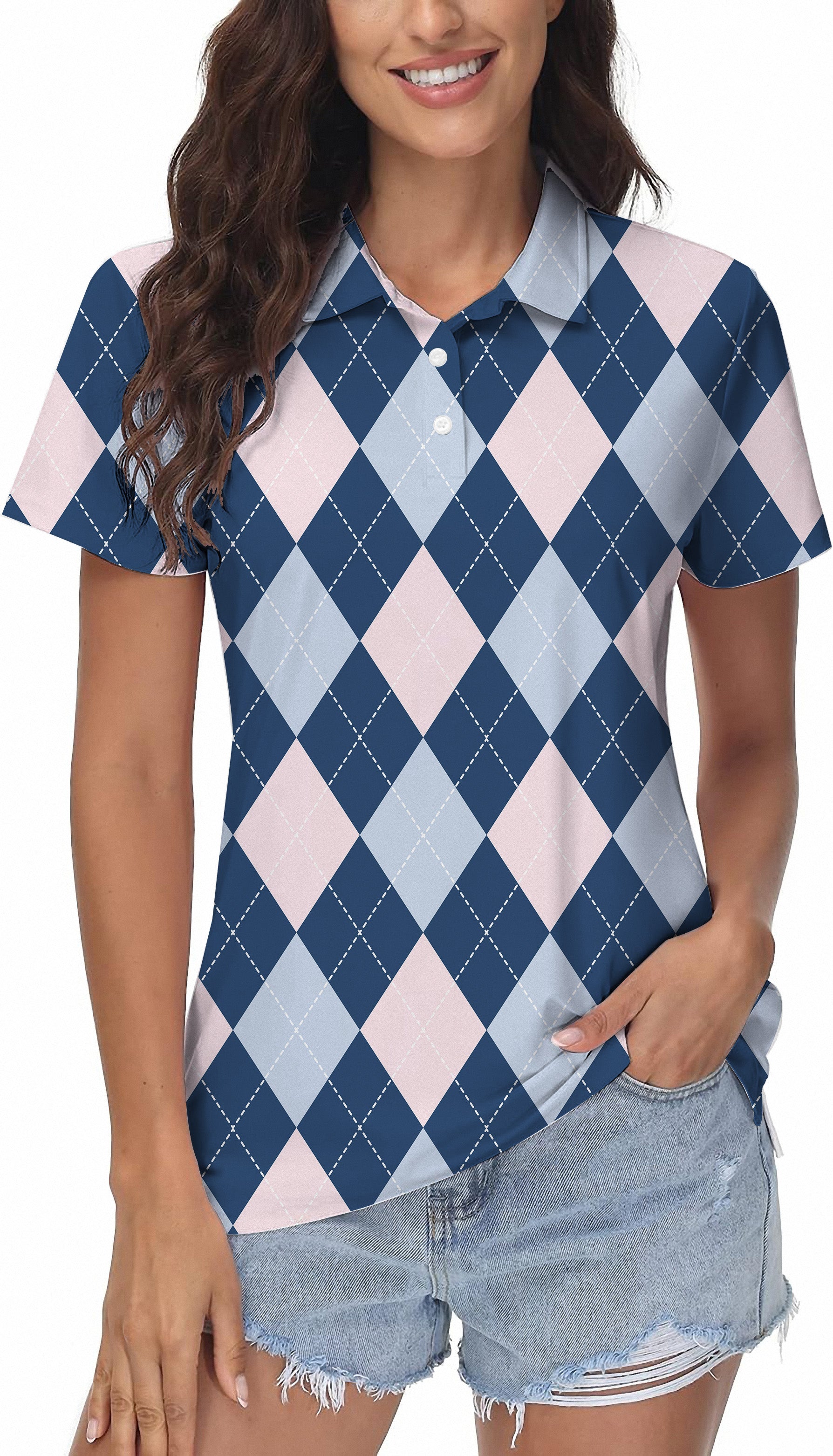 blue Argyle Women's Golf Polo