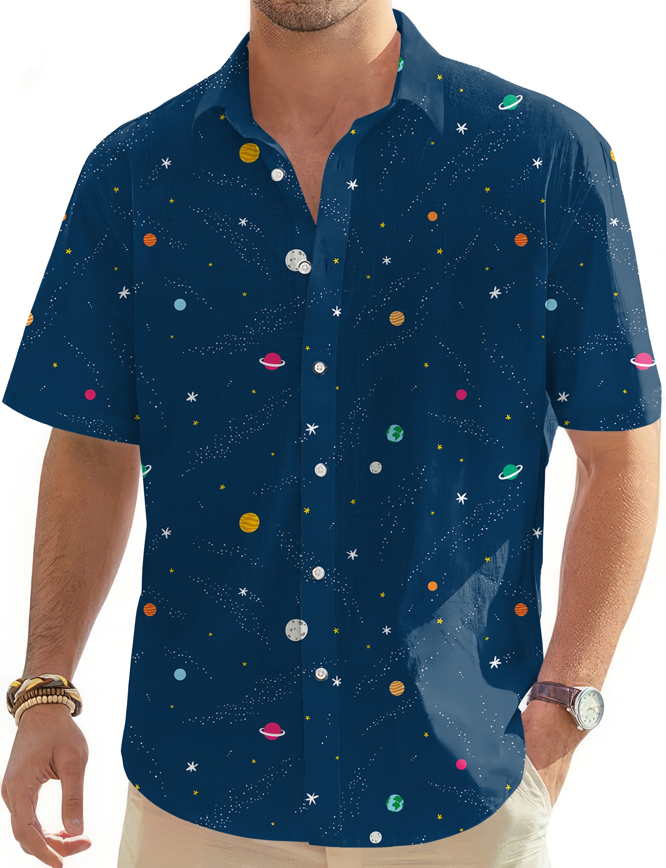 Space Men's Golf Hawaiian Shirts Button Down Shirt
