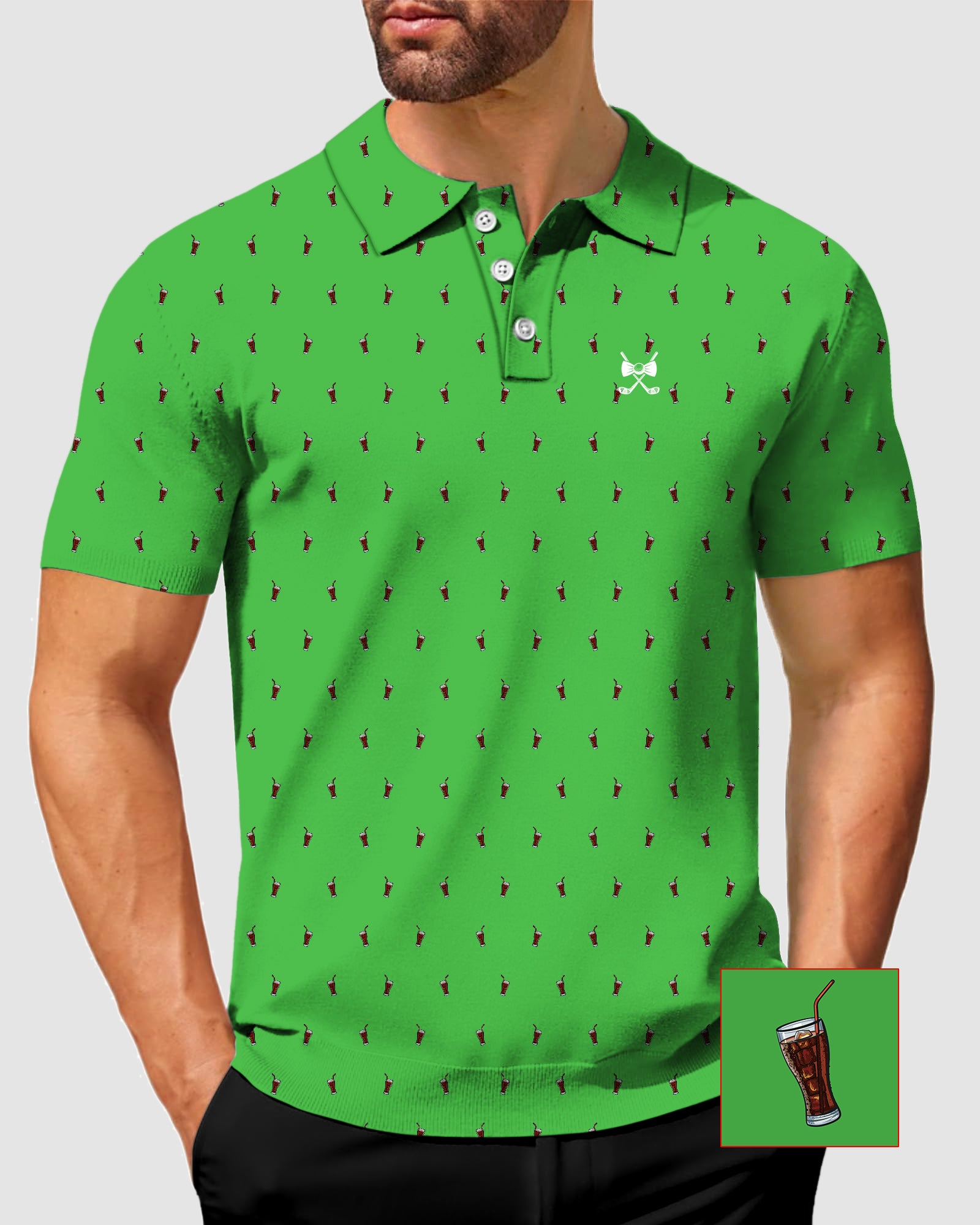 Men's Lime Cola Glass Cup Golf Polo