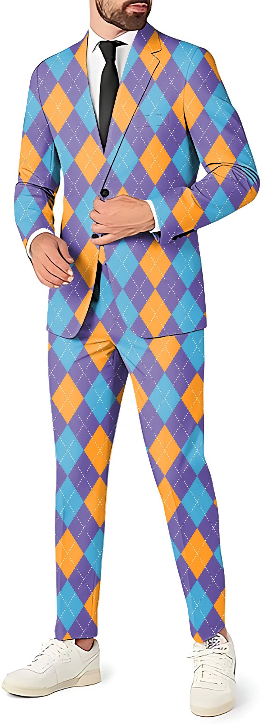 Purple orange blue Argyle Men's Party Costumes-Theme Party 2 or 3pcs Suit set-Blazer Pants & Vest