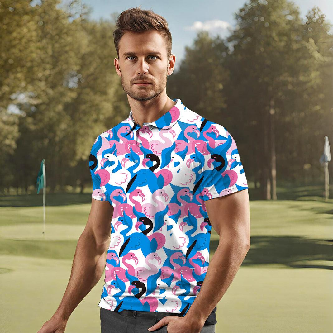 Men's golf polo Flamingo Party