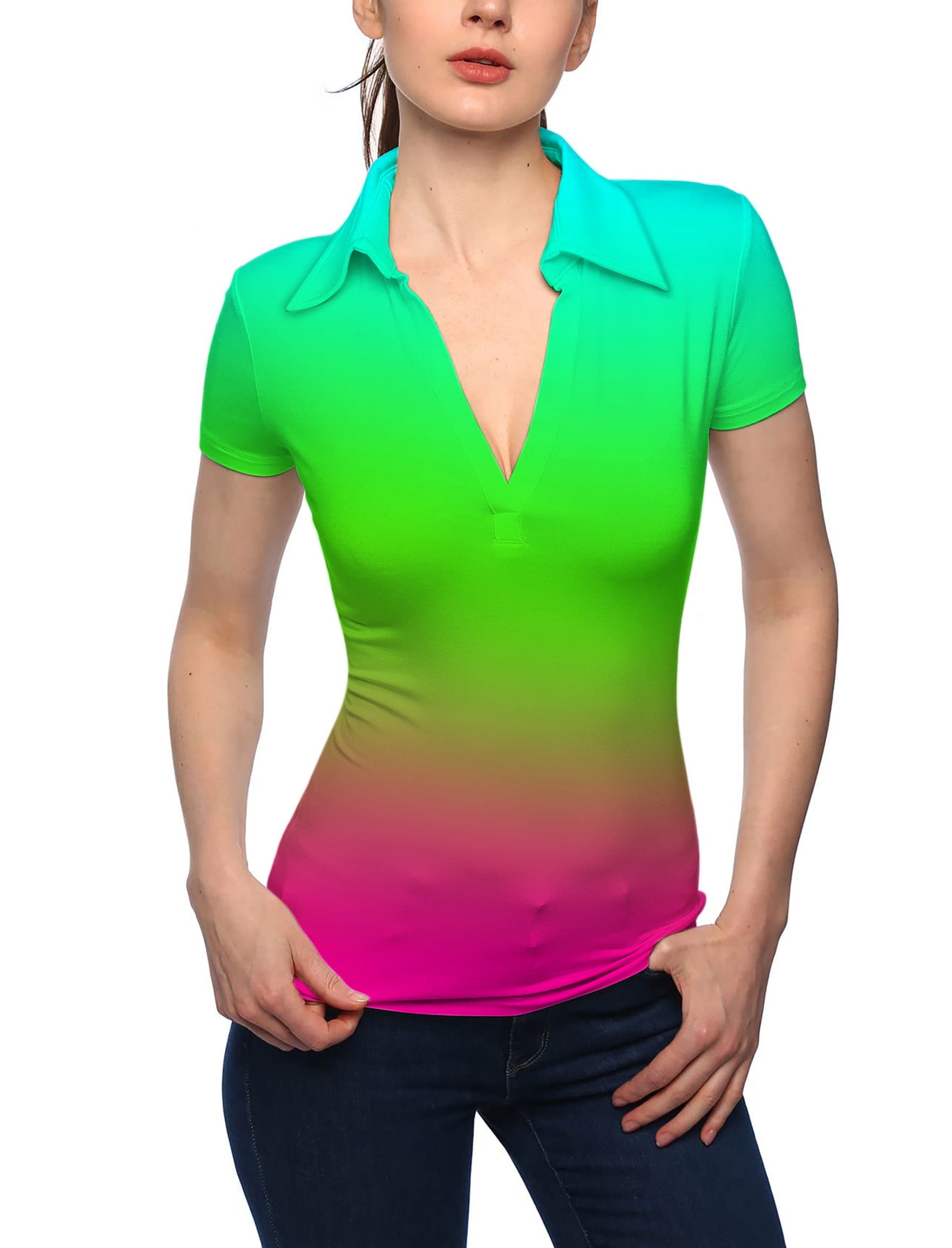 Women's Neon Gradients V Neck Golf Polo