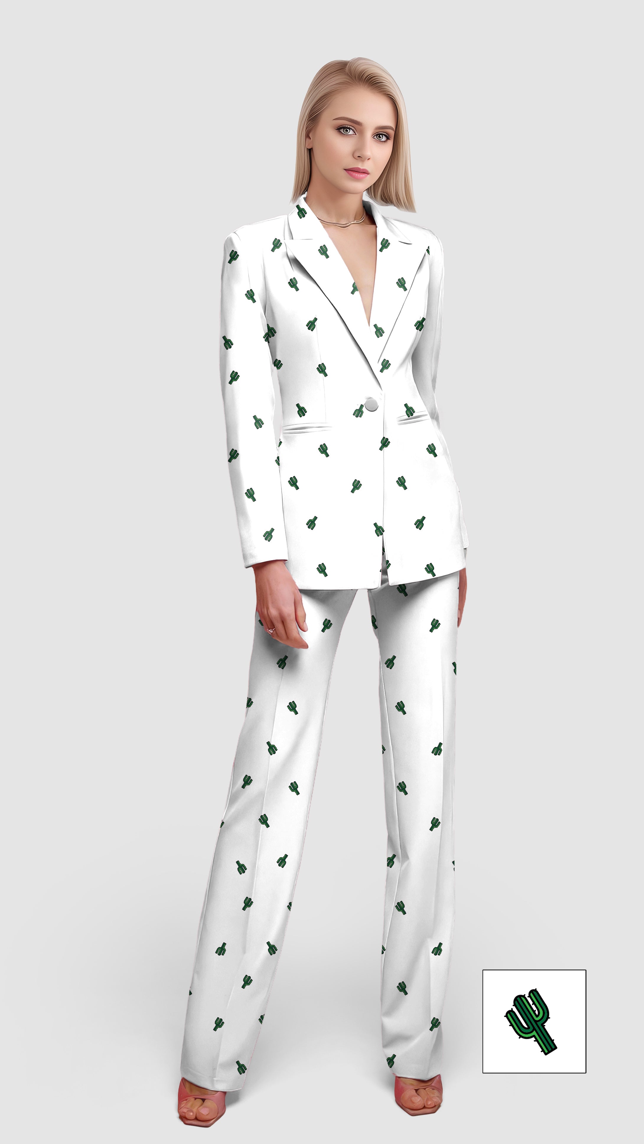 Cactus Custom The Background Color Women's Blazer Casual Work Office Blazer Suit set