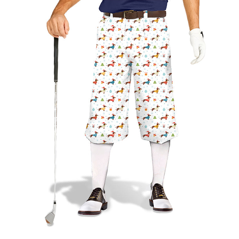 Men's Christmas Dachshund colorful golf knickers with snug ankle cuffs and breathable performance fabric
