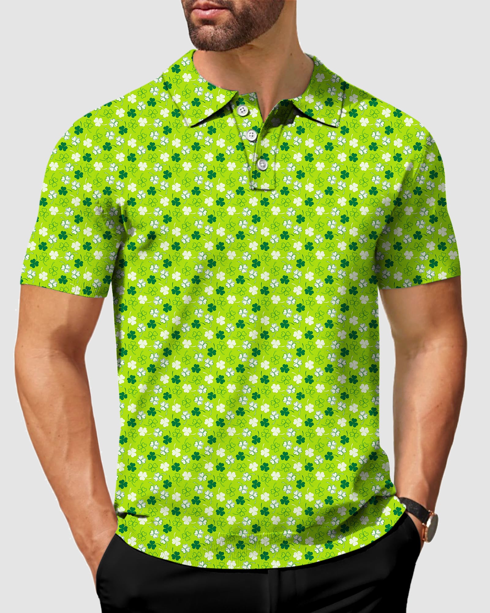 Men's Leaf clover St. Patrick's Day Golf Polo