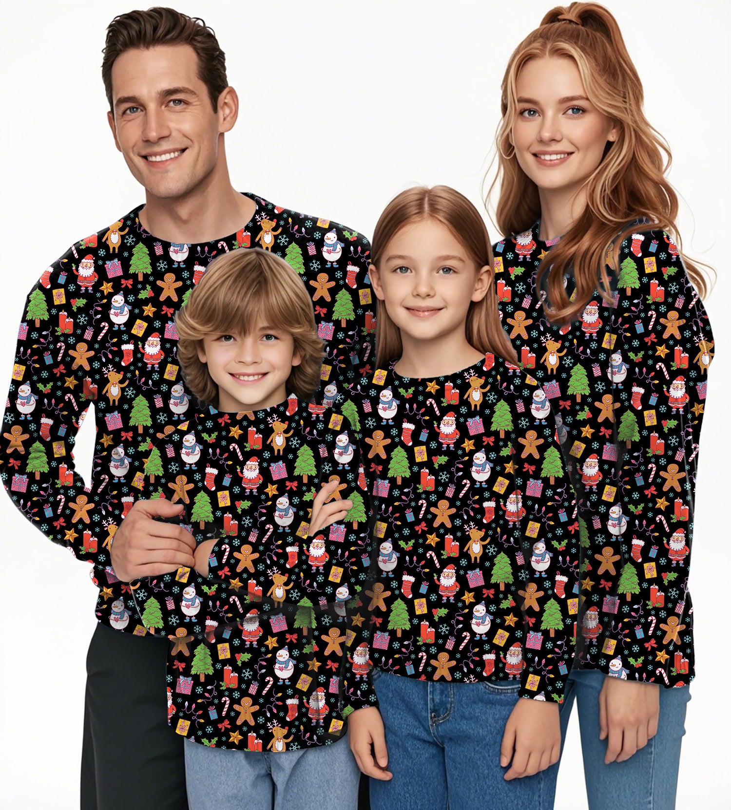 Merry Christmas Crewneck Black Pullover Ugly Sweater Men Women boy girl family