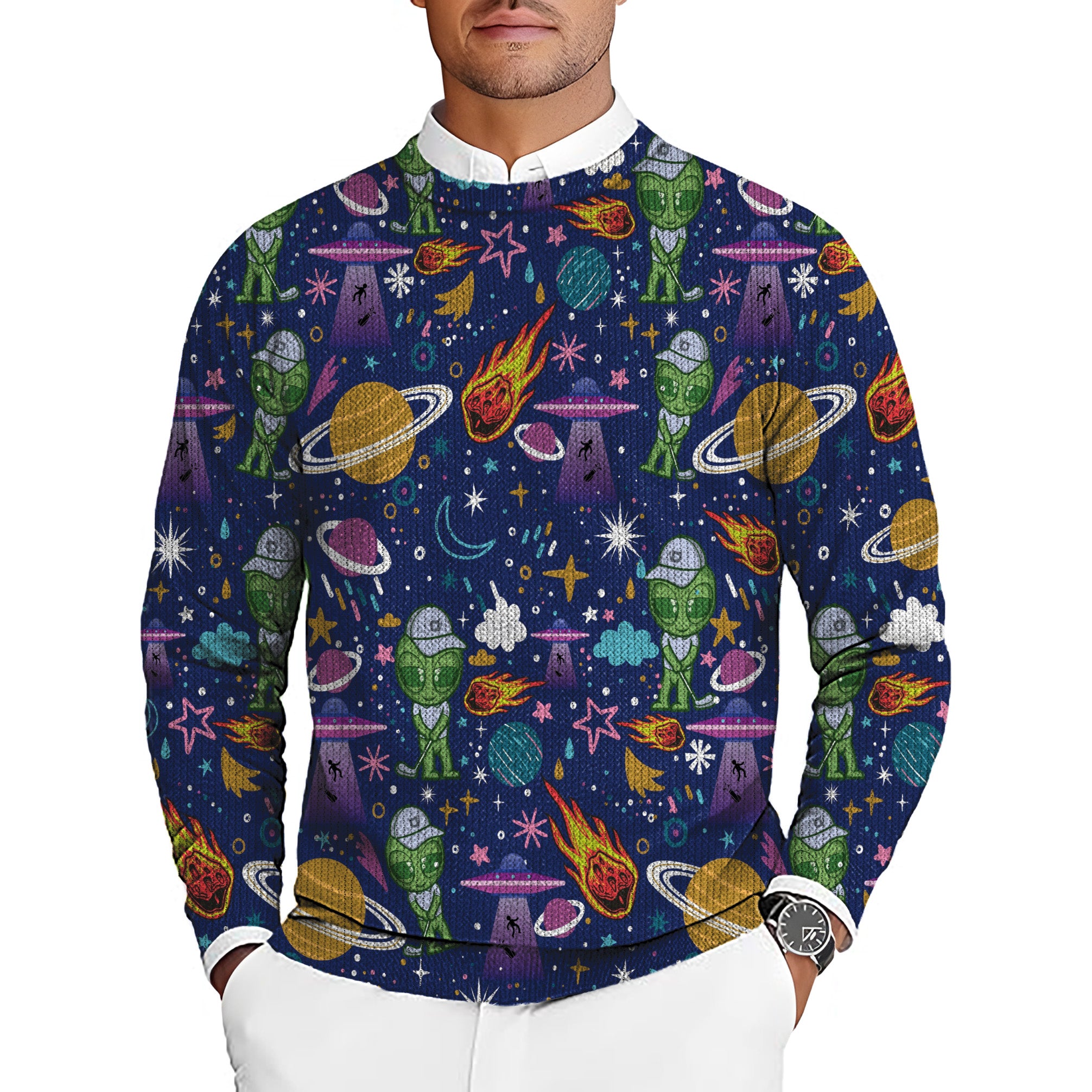 Alien Army Men's Golf Crewneck Pullover Sweaters Ugly Sweater