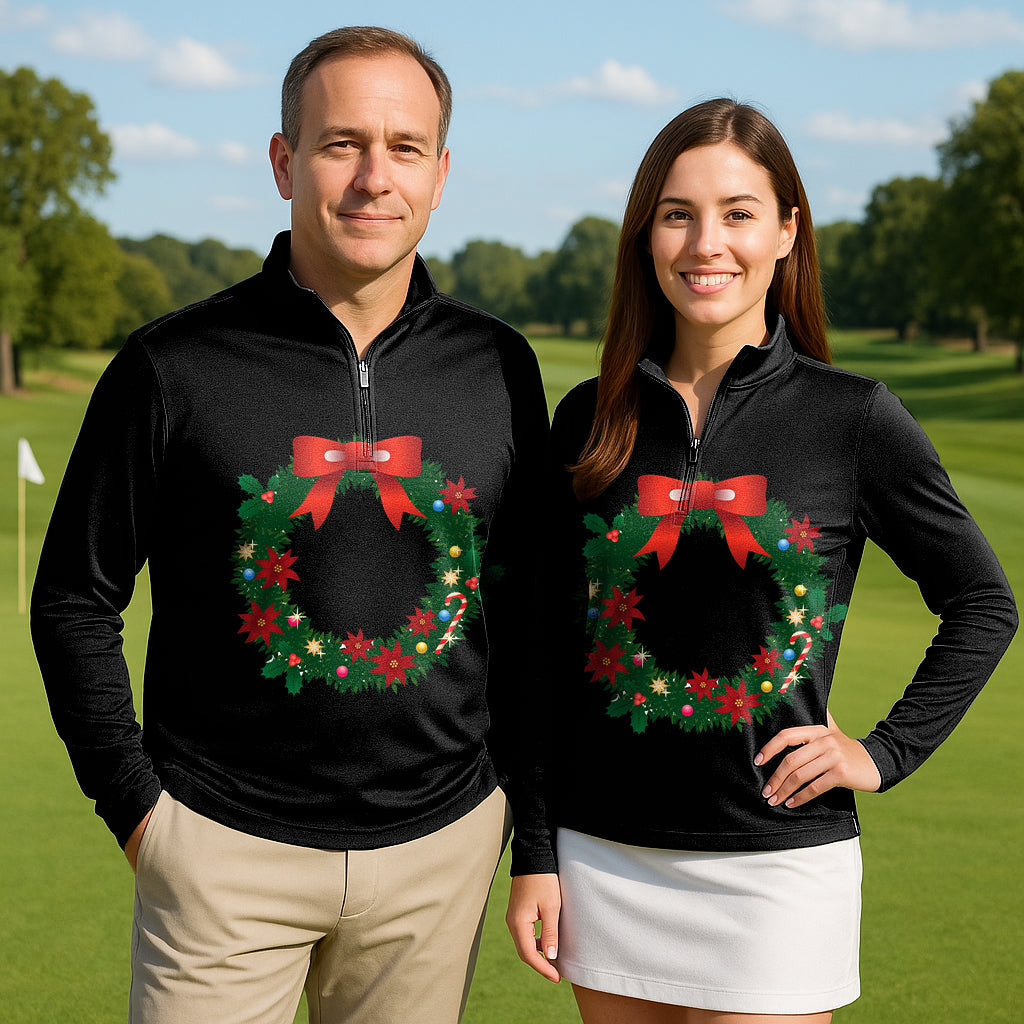 Marry Christmas Couple Golf Active 3/4 Zip Top Long Sleeves