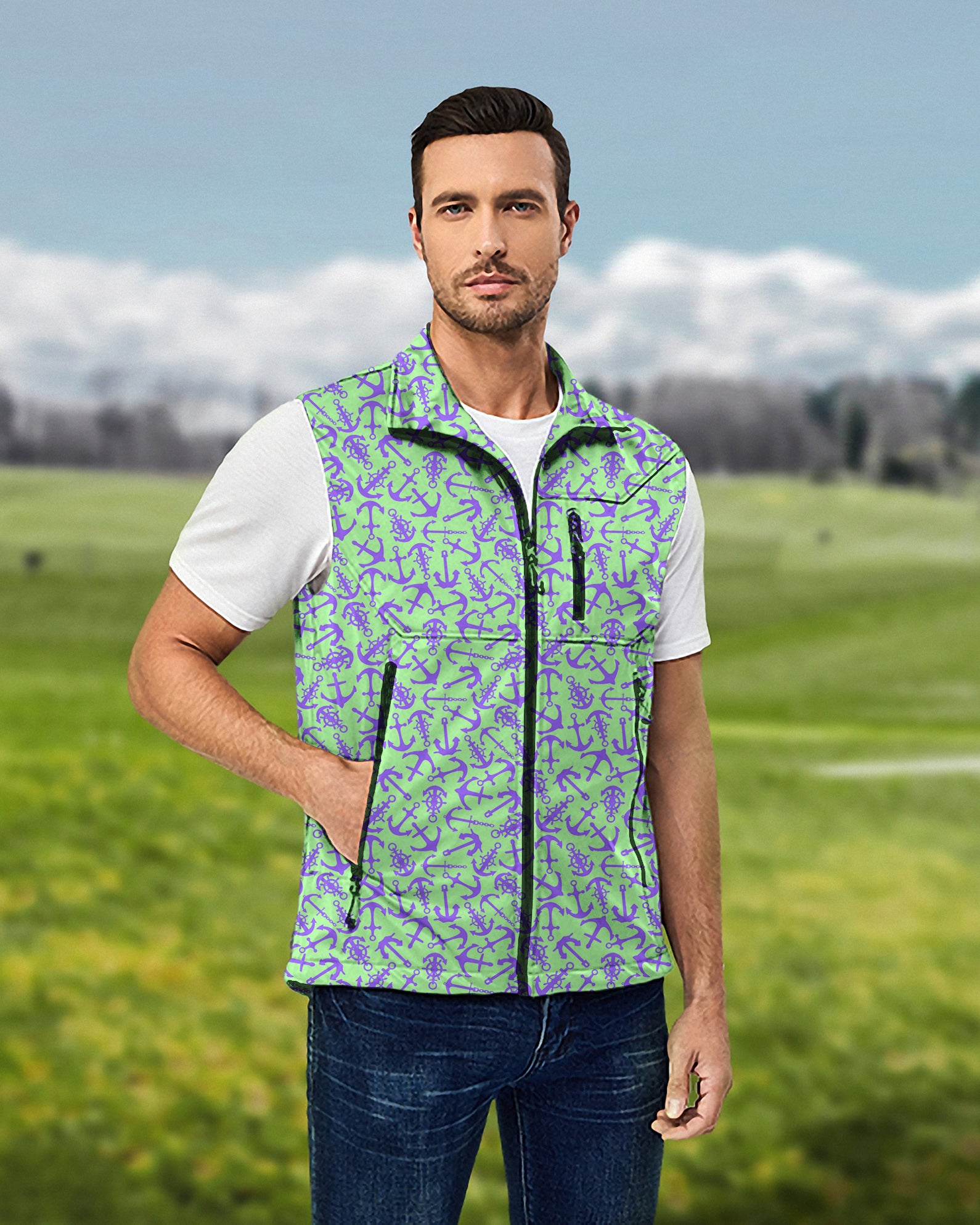 Men's Anchor Lightweight Softshell Vest Sleeveless Jacket for Golf Windproof Waterproof