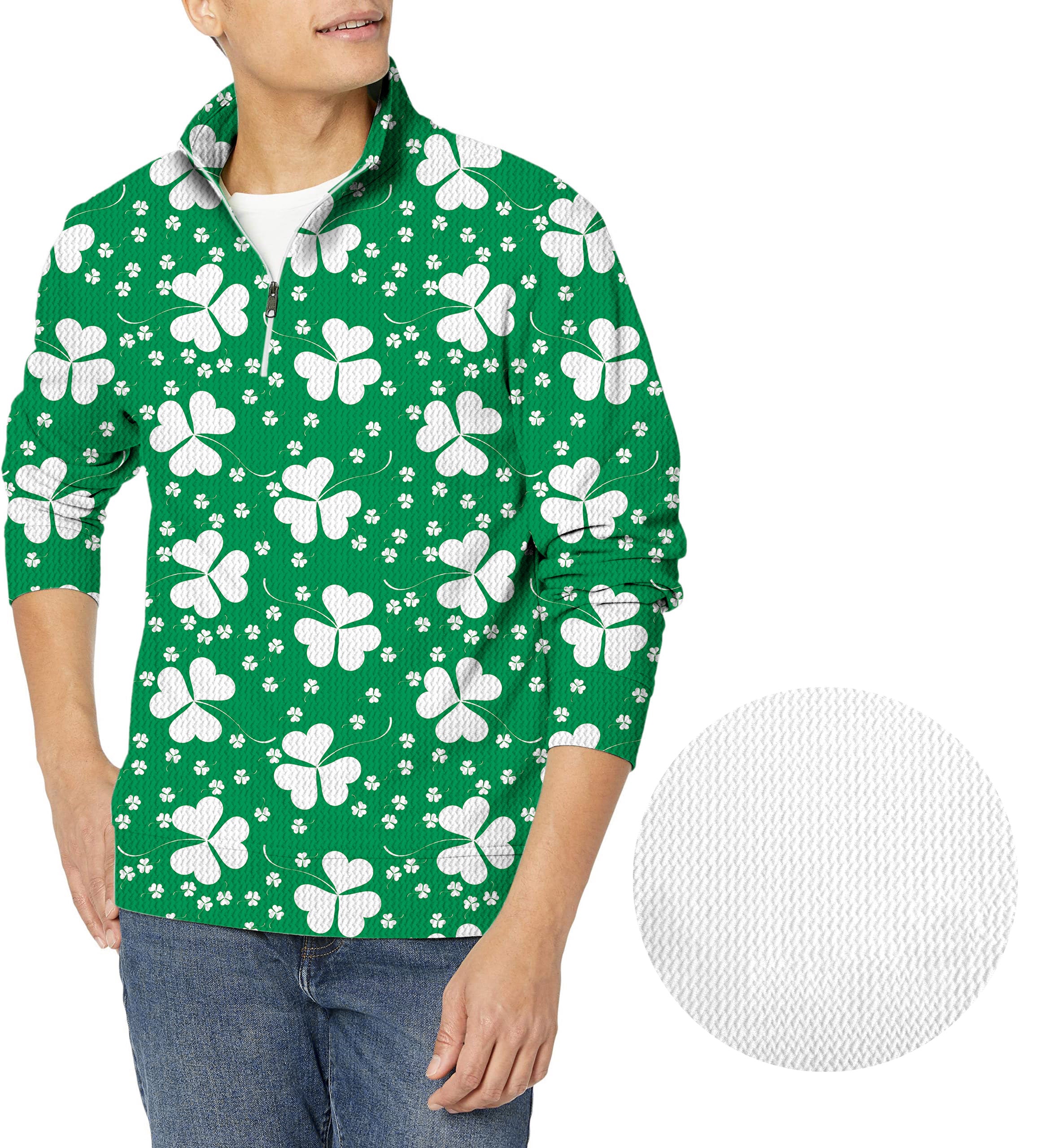 Leaf clover St. Patrick's Day-Men's Golf Waffle Zipper Pullover