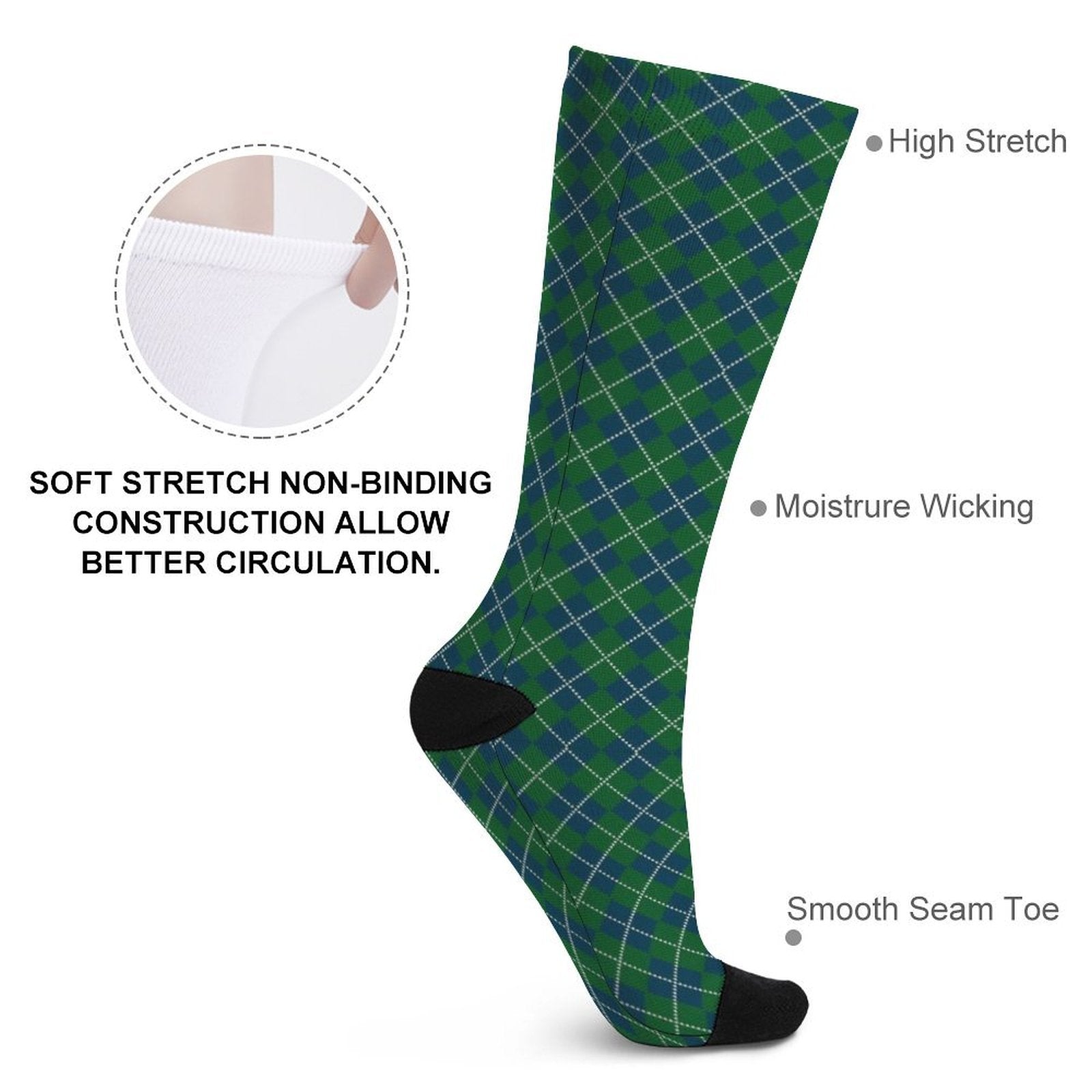 Green grid Prined socks Gifts for Men Women