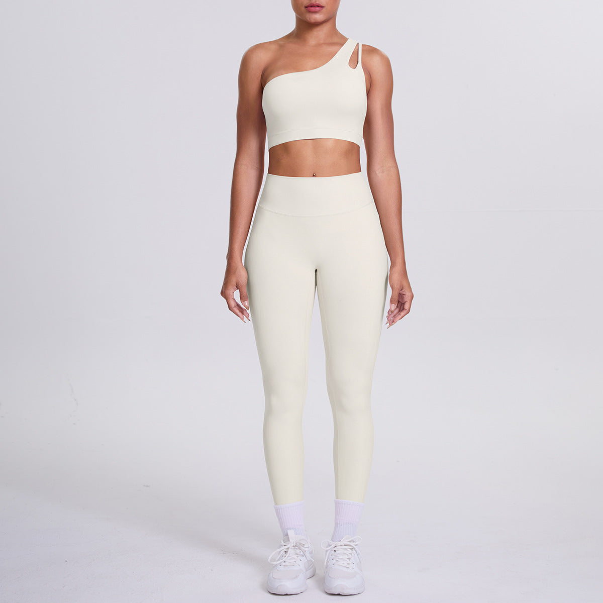 Women's One Shoulder Cutout Back Yoga Set - High Waist Scrunch Butt Leggings Sports Bra Workout Set
