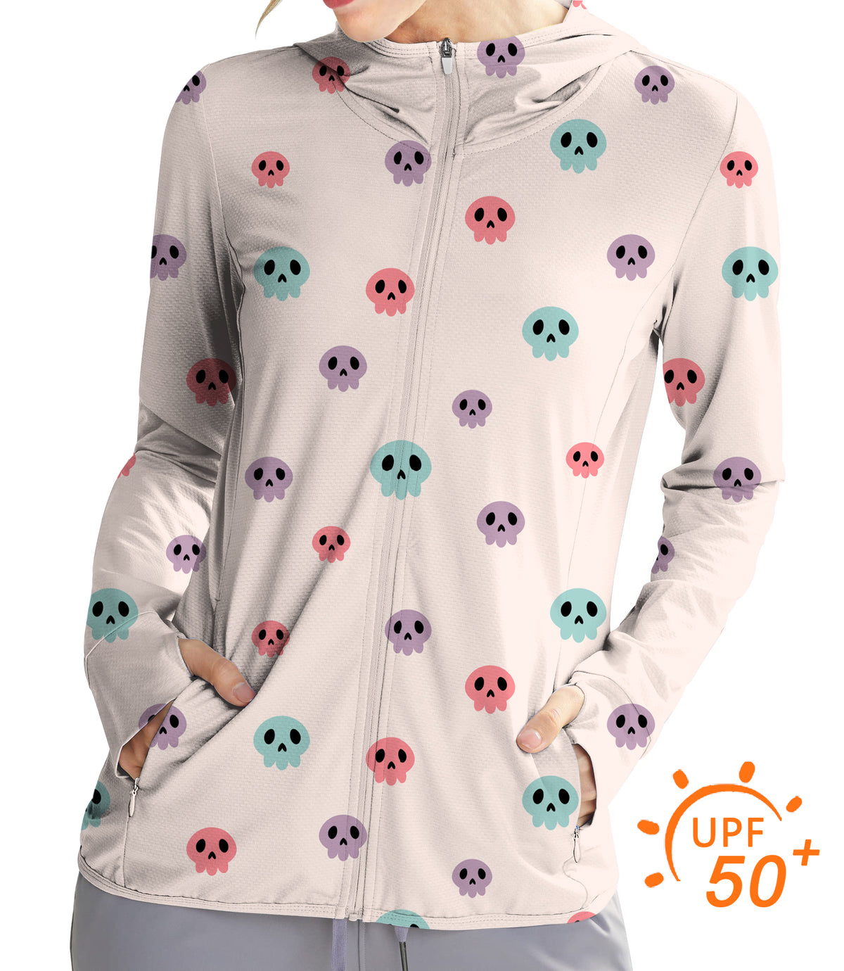 Women's Outdoor Colorful Halloween Skull Golf Sun Protection Slim Fit zip hoodies