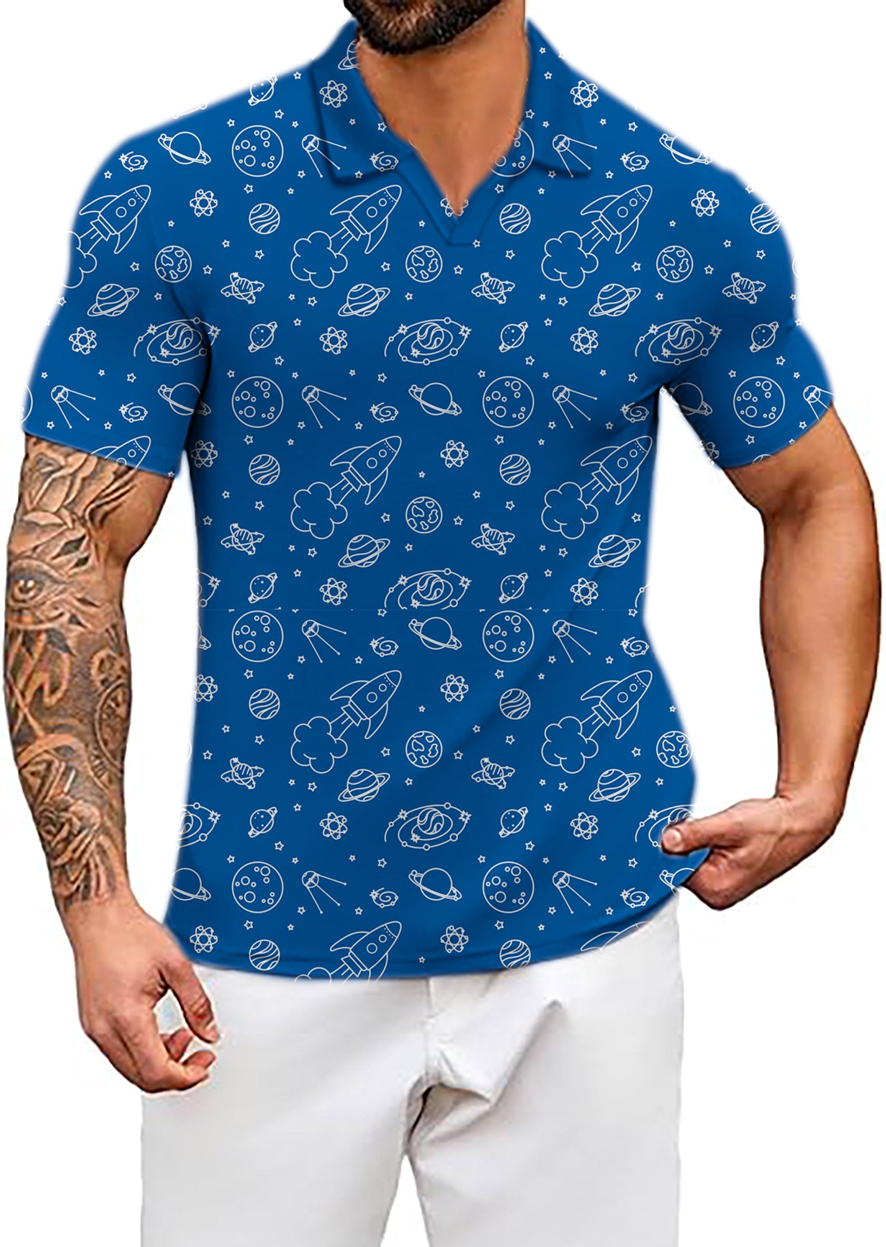 Men's Space Out V Neck Golf Polo Shirts