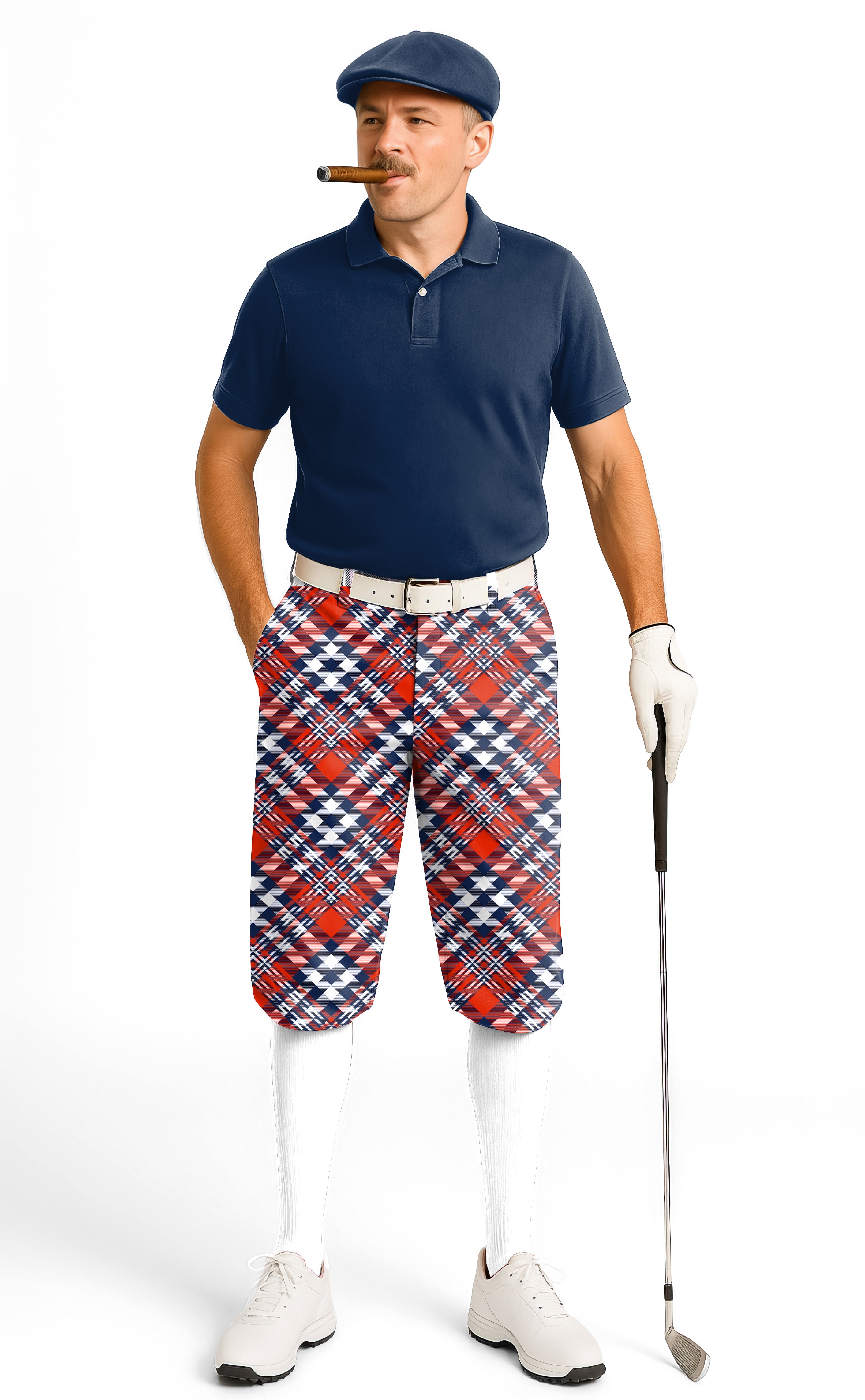 red grey diagonal grid-Men's Golf Knickers Pants