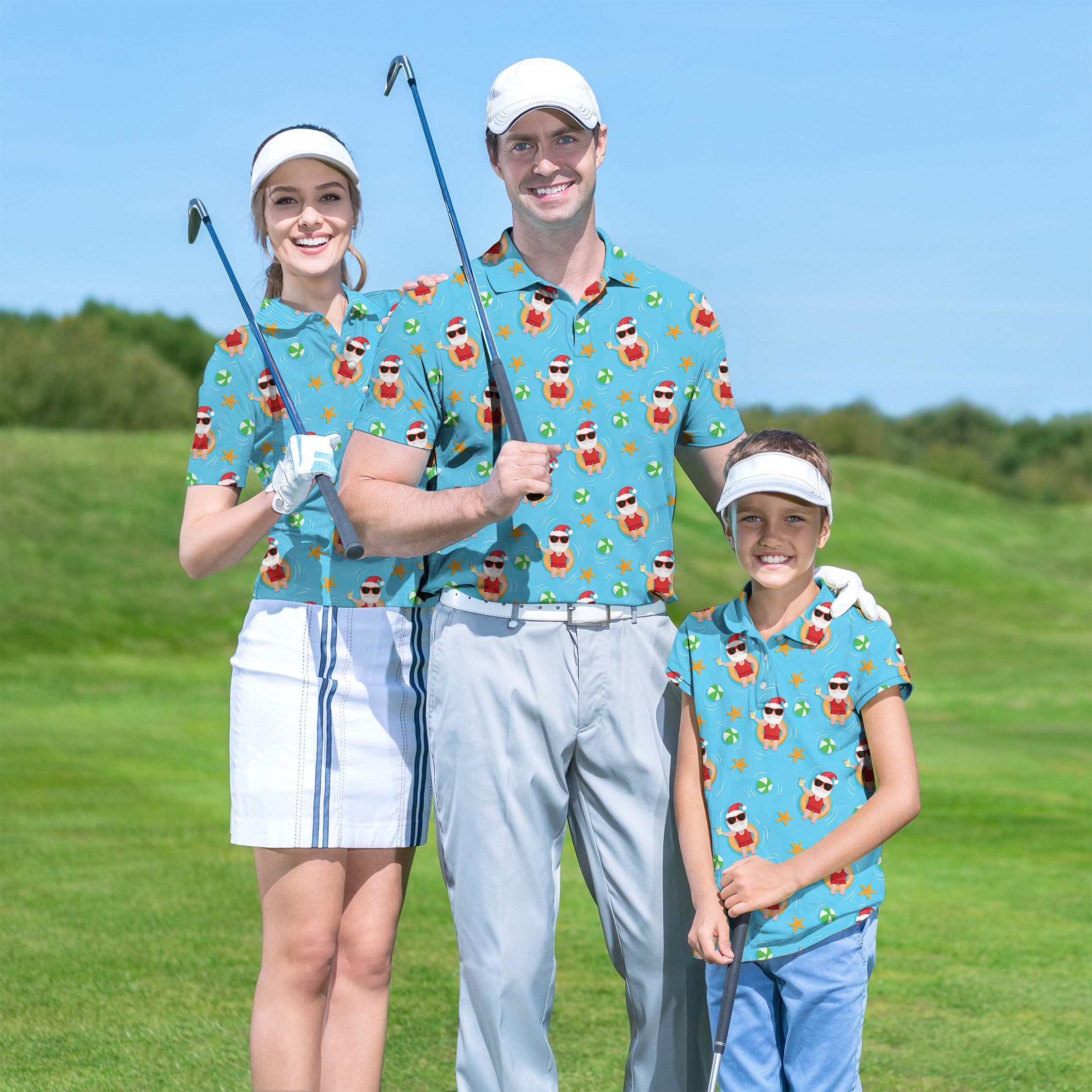 Christmas Santa Swim juice Golf Polo Men Women youth family set