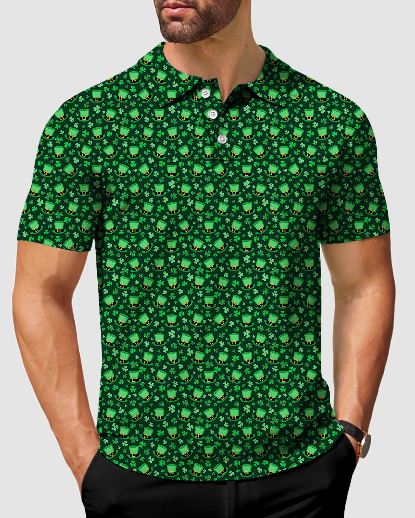 Men's Leprechaun hat clover leaf St. Patrick's Day Golf Polo