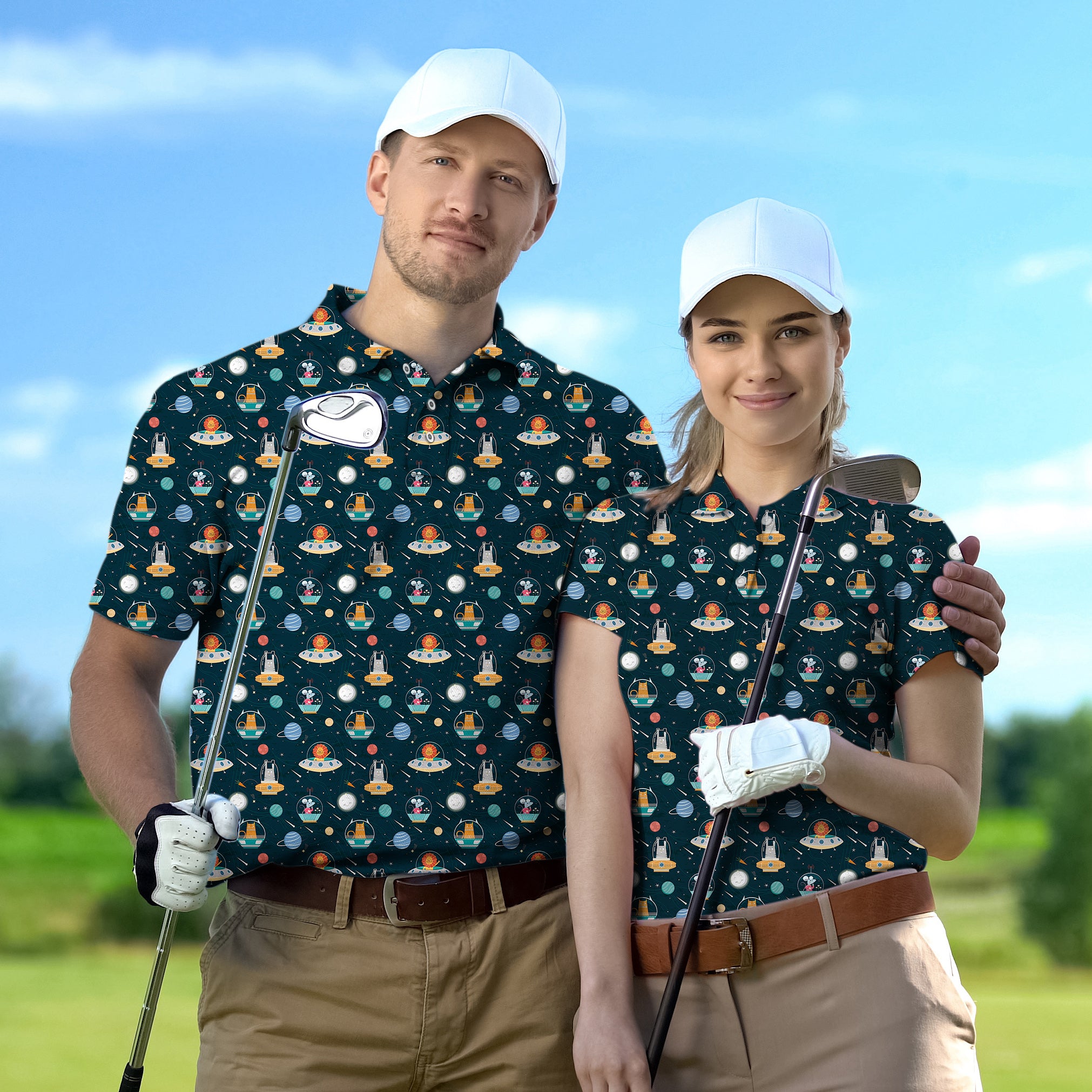 Golf Polo Couple Family set Space Friends tournament