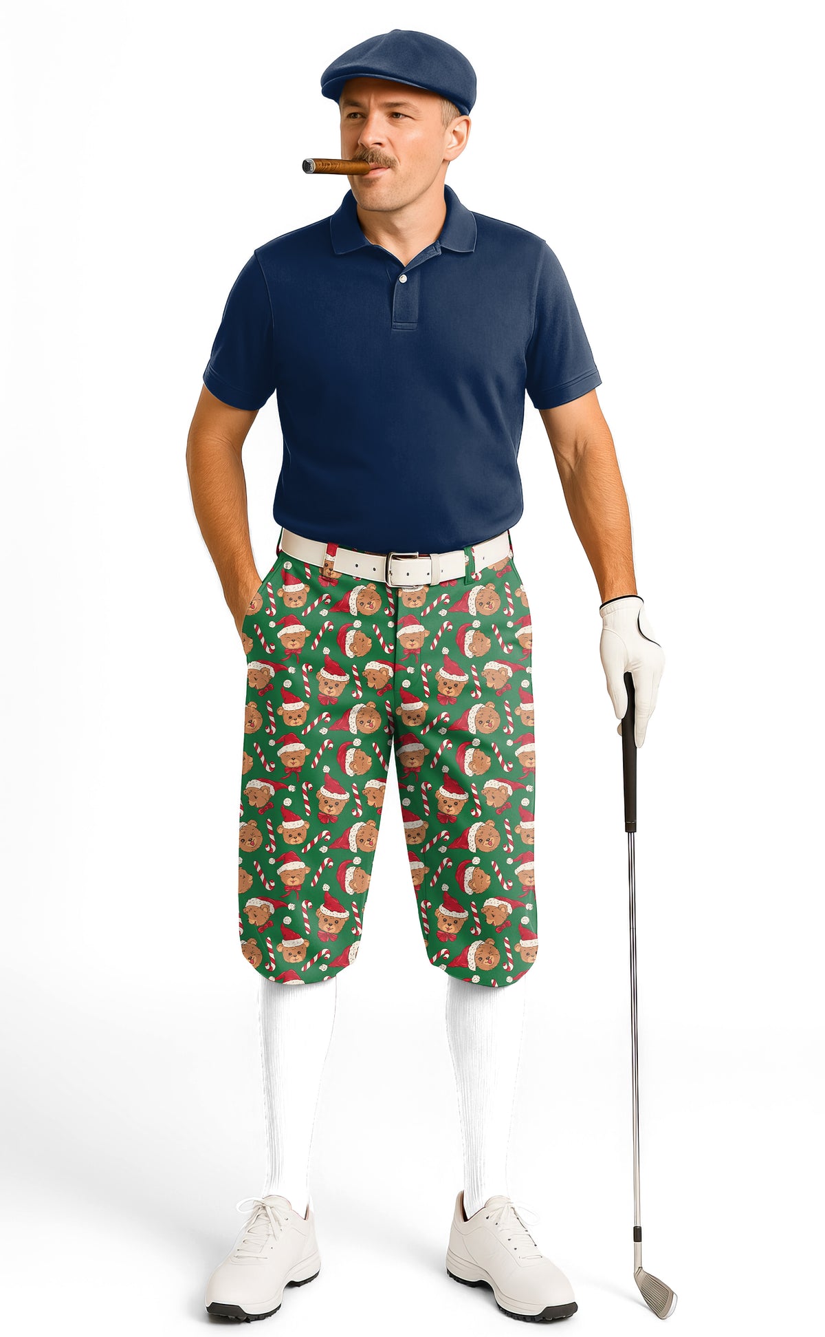 Green Christmas Teddy Bear Men's Golf Knickers Pants