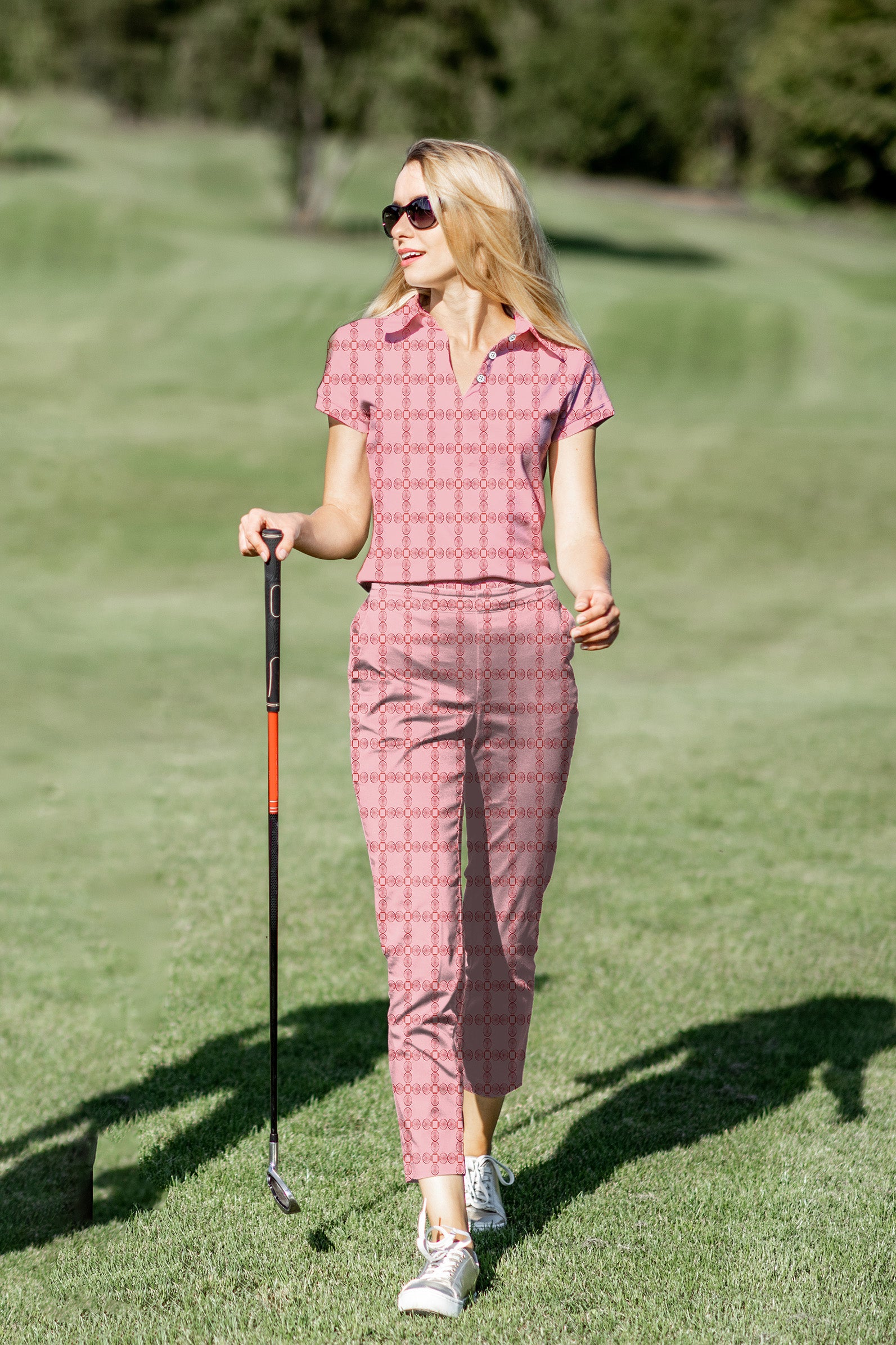 Women's Golf Polo+Pants Set limited edition Pink geometry